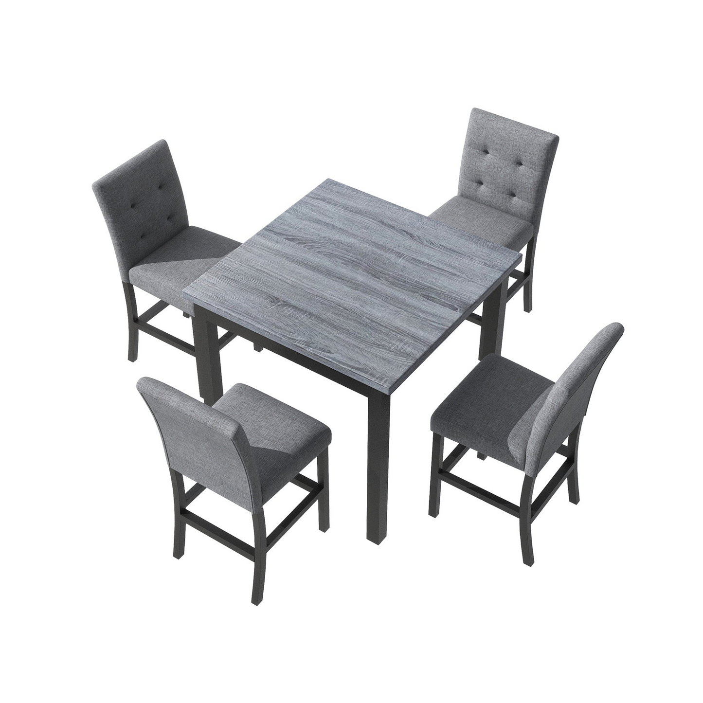 Dining Table | 5-Piece Counter Height Dining Set Wood Square Dining Room Table and Chairs Stools w/Footrest & 4 Upholstered high-back Chairs,Black | casafoyer.myshopify.com