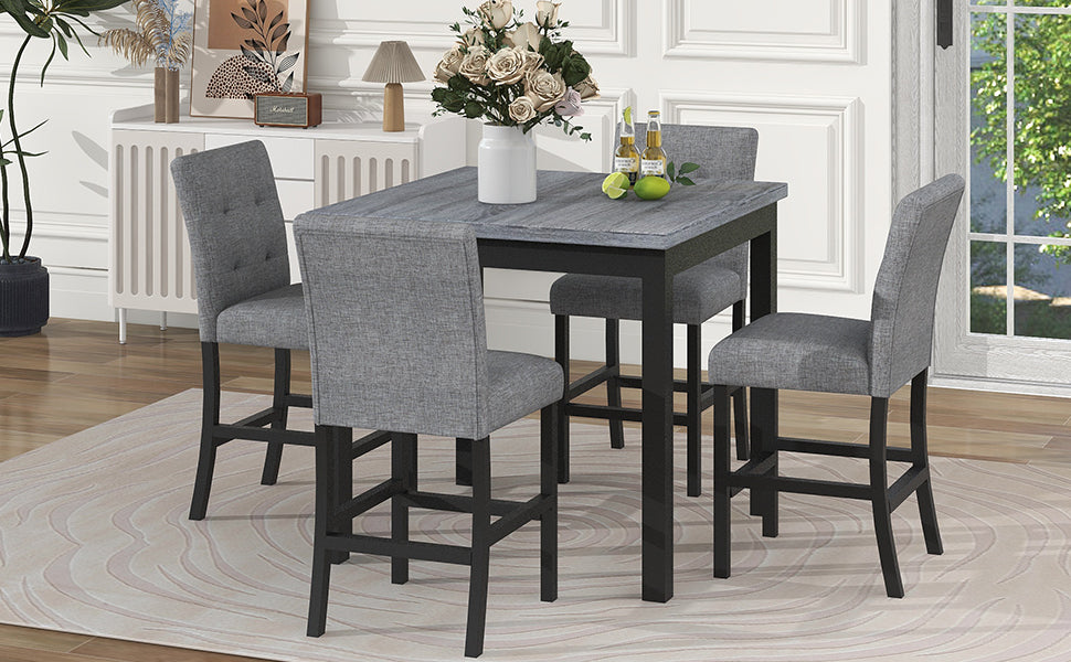 Dining Table | 5-Piece Counter Height Dining Set Wood Square Dining Room Table and Chairs Stools w/Footrest & 4 Upholstered high-back Chairs,Black | casafoyer.myshopify.com