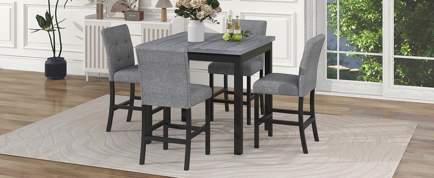 Dining Table | 5-Piece Counter Height Dining Set Wood Square Dining Room Table and Chairs Stools w/Footrest & 4 Upholstered high-back Chairs,Black | casafoyer.myshopify.com