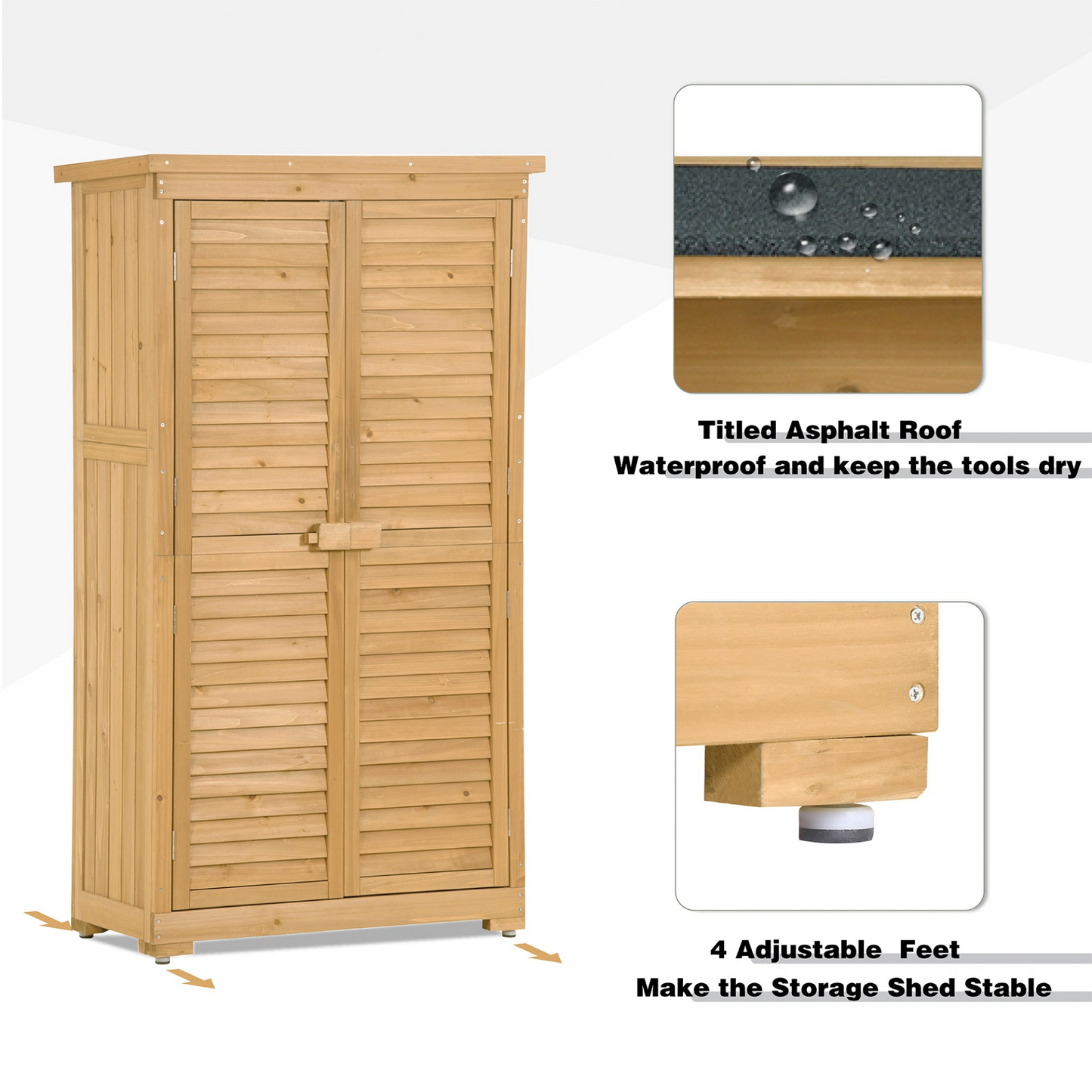 Patio Furntiure Sets | Wooden Garden Shed 3-tier Patio Storage Cabinet Outdoor Organizer Wooden Lockers with Fir Wood (Natural Wood Color -Shutter Design) | casafoyer.myshopify.com