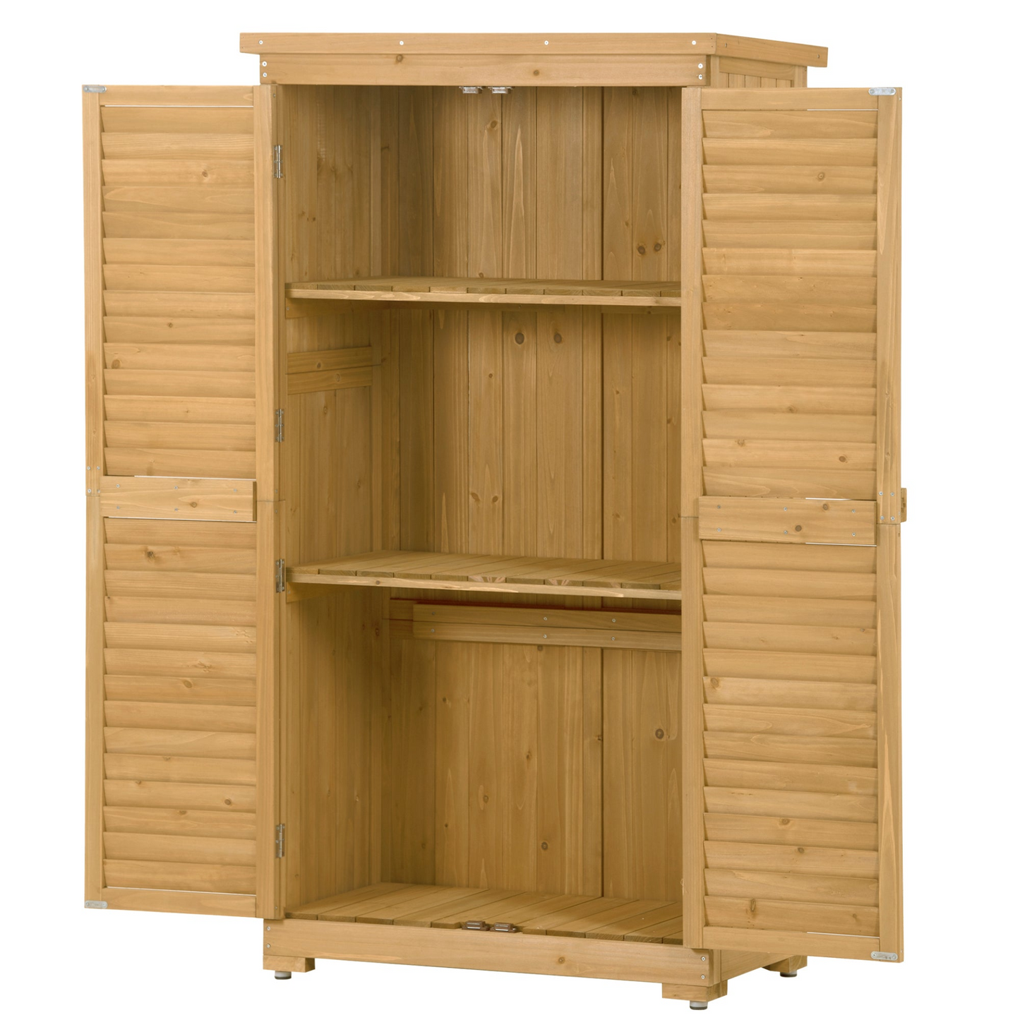 Patio Furntiure Sets | Wooden Garden Shed 3-tier Patio Storage Cabinet Outdoor Organizer Wooden Lockers with Fir Wood (Natural Wood Color -Shutter Design) | casafoyer.myshopify.com