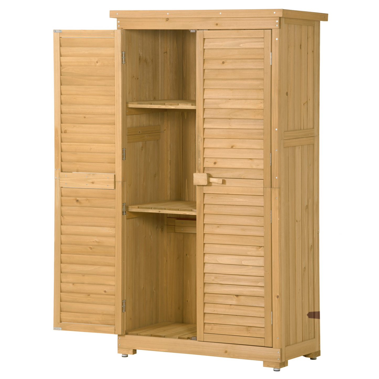 Patio Furntiure Sets | Wooden Garden Shed 3-tier Patio Storage Cabinet Outdoor Organizer Wooden Lockers with Fir Wood (Natural Wood Color -Shutter Design) | casafoyer.myshopify.com