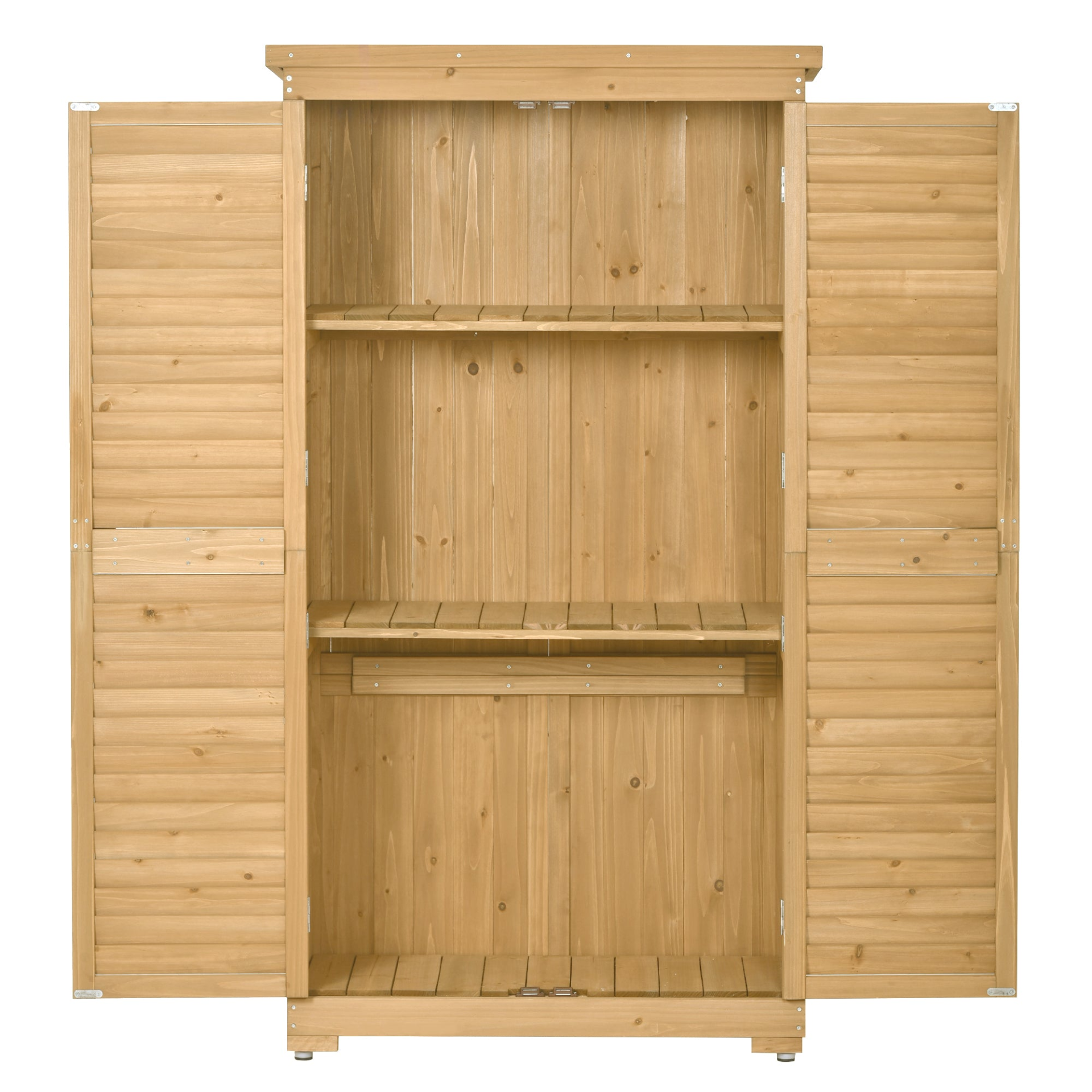 Patio Furntiure Sets | Wooden Garden Shed 3-tier Patio Storage Cabinet Outdoor Organizer Wooden Lockers with Fir Wood (Natural Wood Color -Shutter Design) | casafoyer.myshopify.com