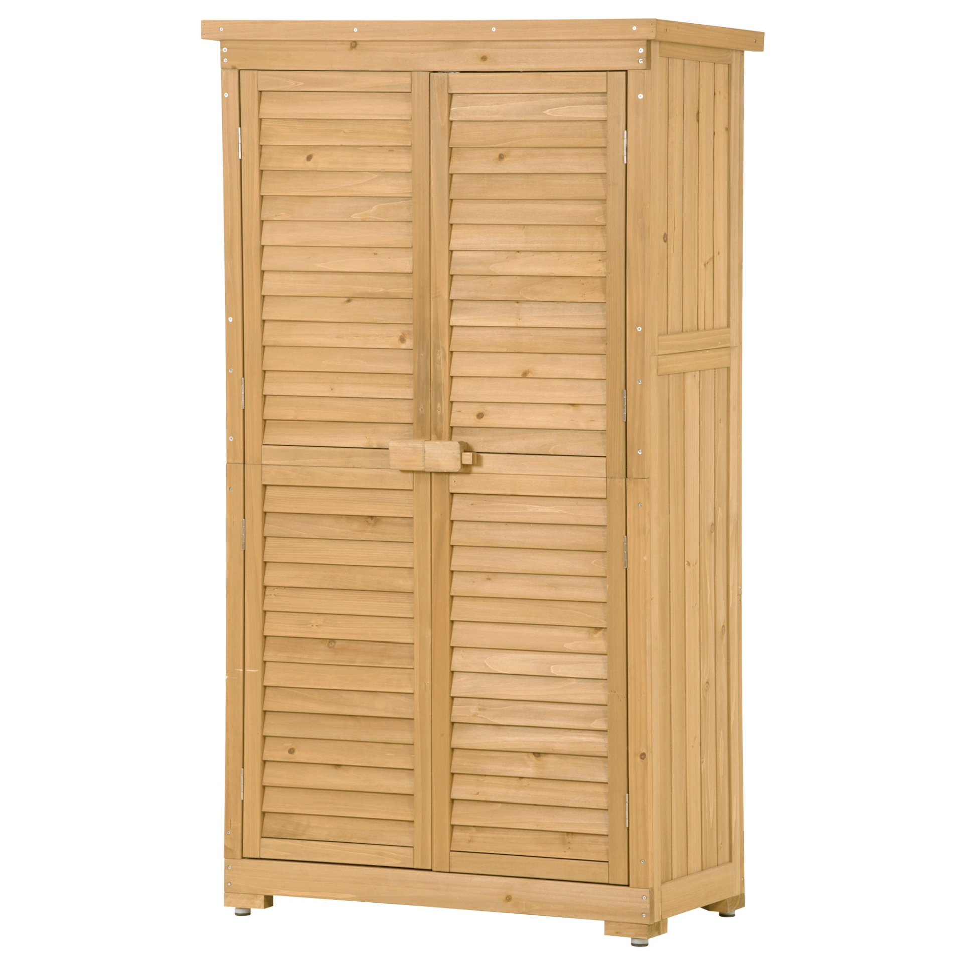 Patio Furntiure Sets | Wooden Garden Shed 3-tier Patio Storage Cabinet Outdoor Organizer Wooden Lockers with Fir Wood (Natural Wood Color -Shutter Design) | casafoyer.myshopify.com