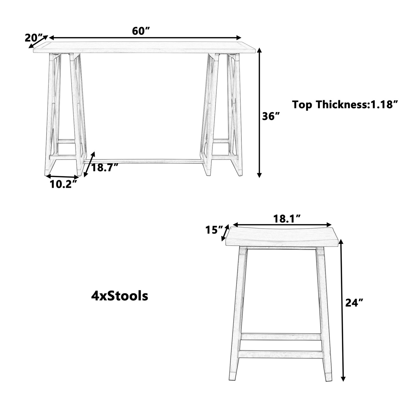 Dining Table | Rustic Counter Height 5-Piece Dining Set, Wood Console Table Set with 4 Stools for Small Places,Grey | casafoyer.myshopify.com