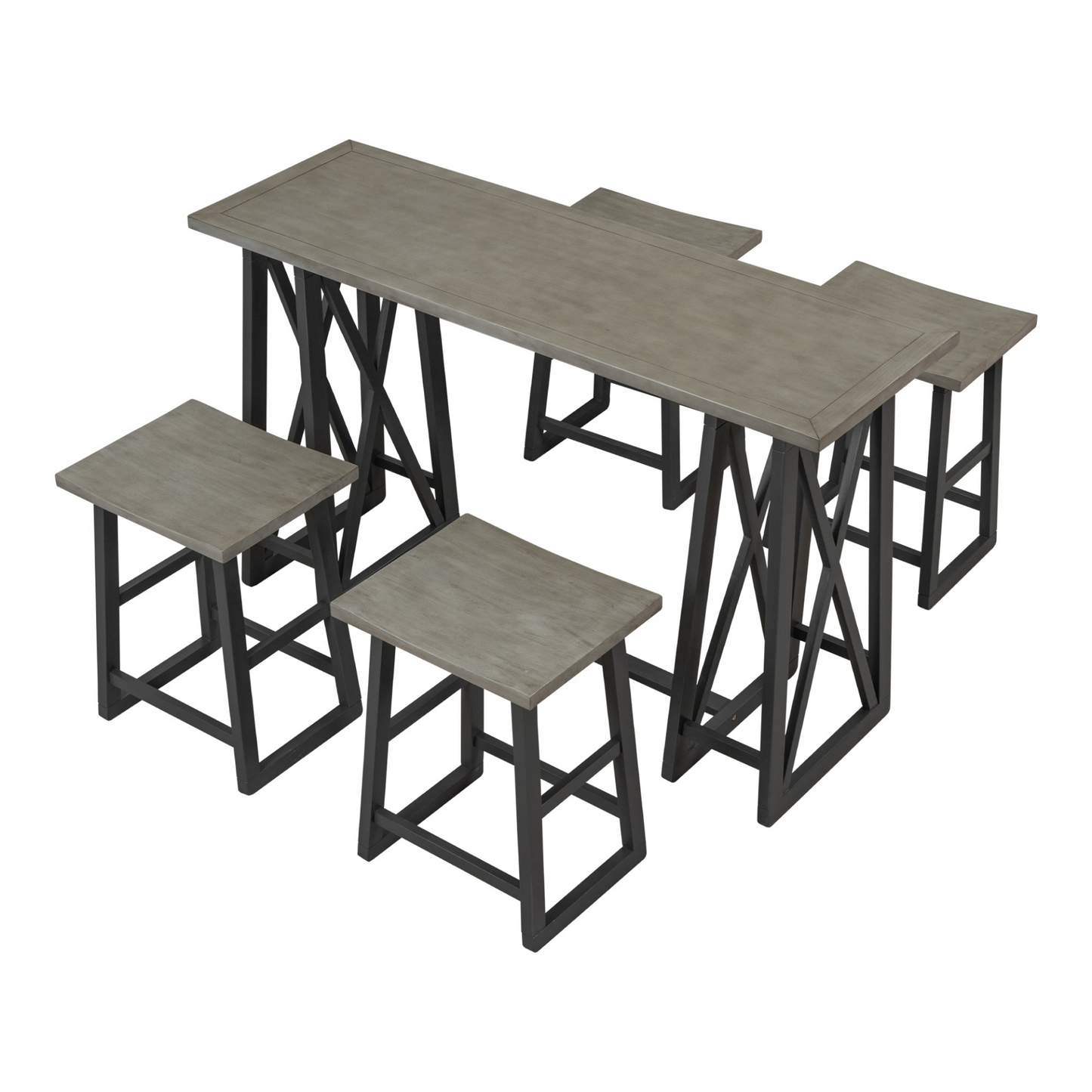 Dining Table | Rustic Counter Height 5-Piece Dining Set, Wood Console Table Set with 4 Stools for Small Places,Grey | casafoyer.myshopify.com