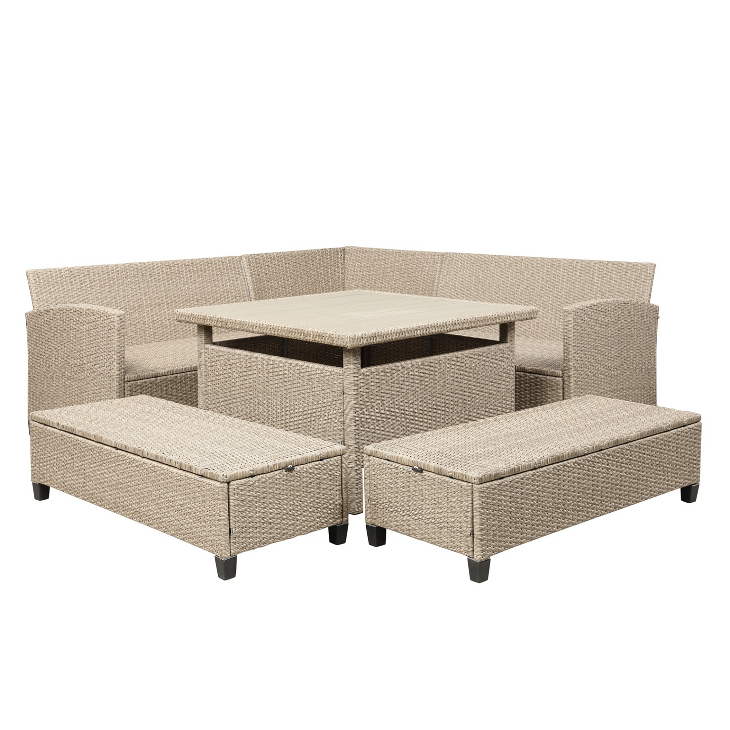 Patio Furntiure Sets | 6-Piece Patio Furniture Set Outdoor Wicker Rattan Sectional Sofa with Table and Benches for Backyard, Garden, Poolside | casafoyer.myshopify.com