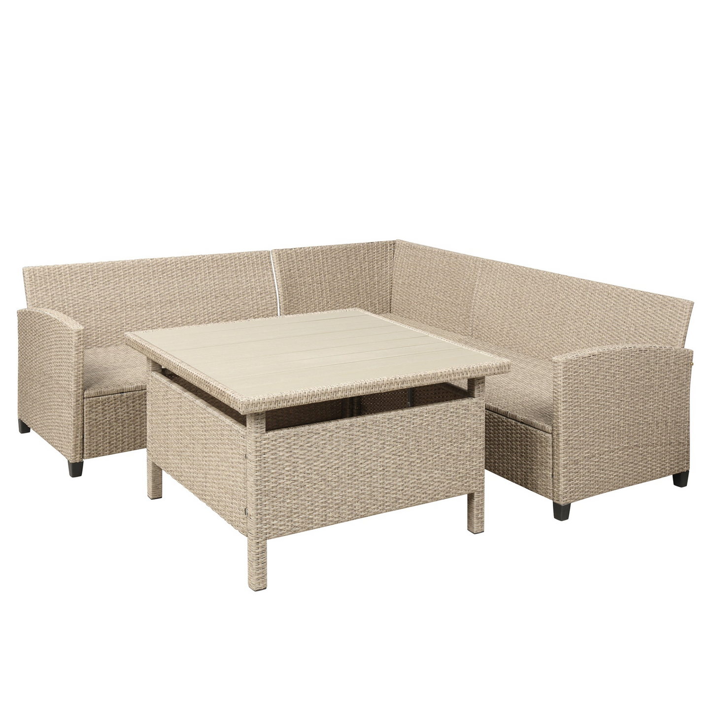 Patio Furntiure Sets | 6-Piece Patio Furniture Set Outdoor Wicker Rattan Sectional Sofa with Table and Benches for Backyard, Garden, Poolside | casafoyer.myshopify.com