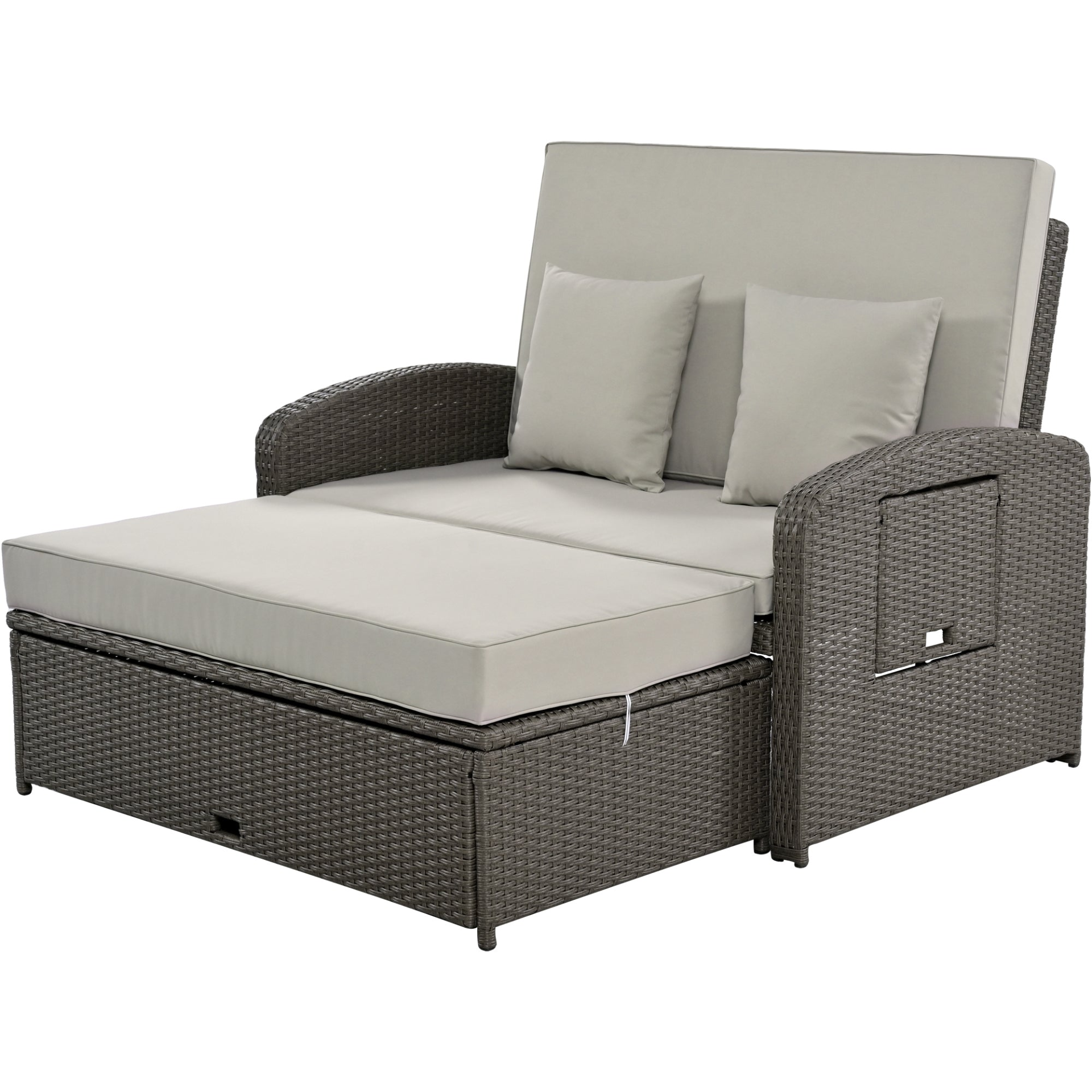 Patio Furntiure Sets | PE Wicker Rattan Double Chaise Lounge, 2-Person Reclining Daybed with Adjustable Back and Cushions, Free Furniture Protection Cover,Gray | casafoyer.myshopify.com