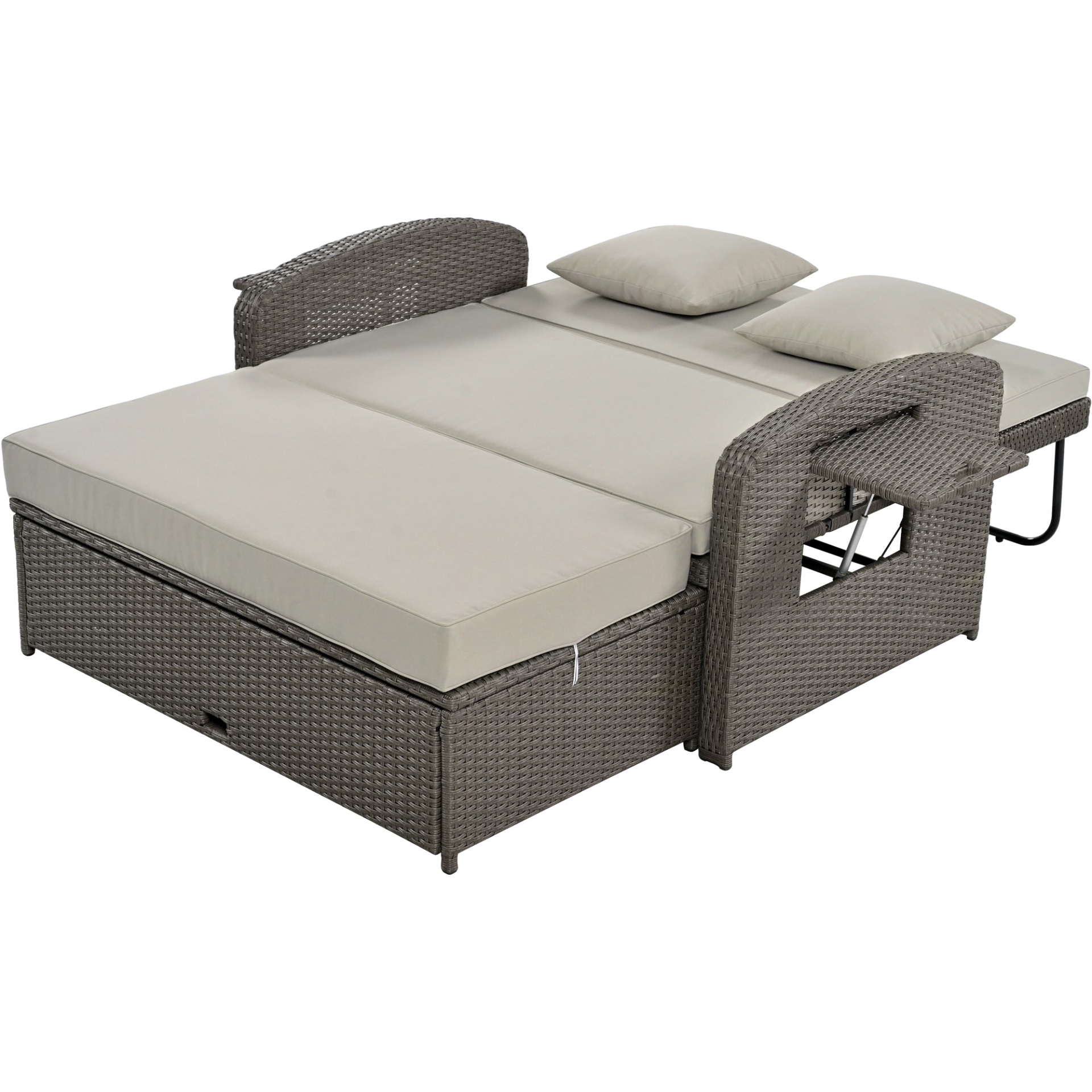 Patio Furntiure Sets | PE Wicker Rattan Double Chaise Lounge, 2-Person Reclining Daybed with Adjustable Back and Cushions, Free Furniture Protection Cover,Gray | casafoyer.myshopify.com