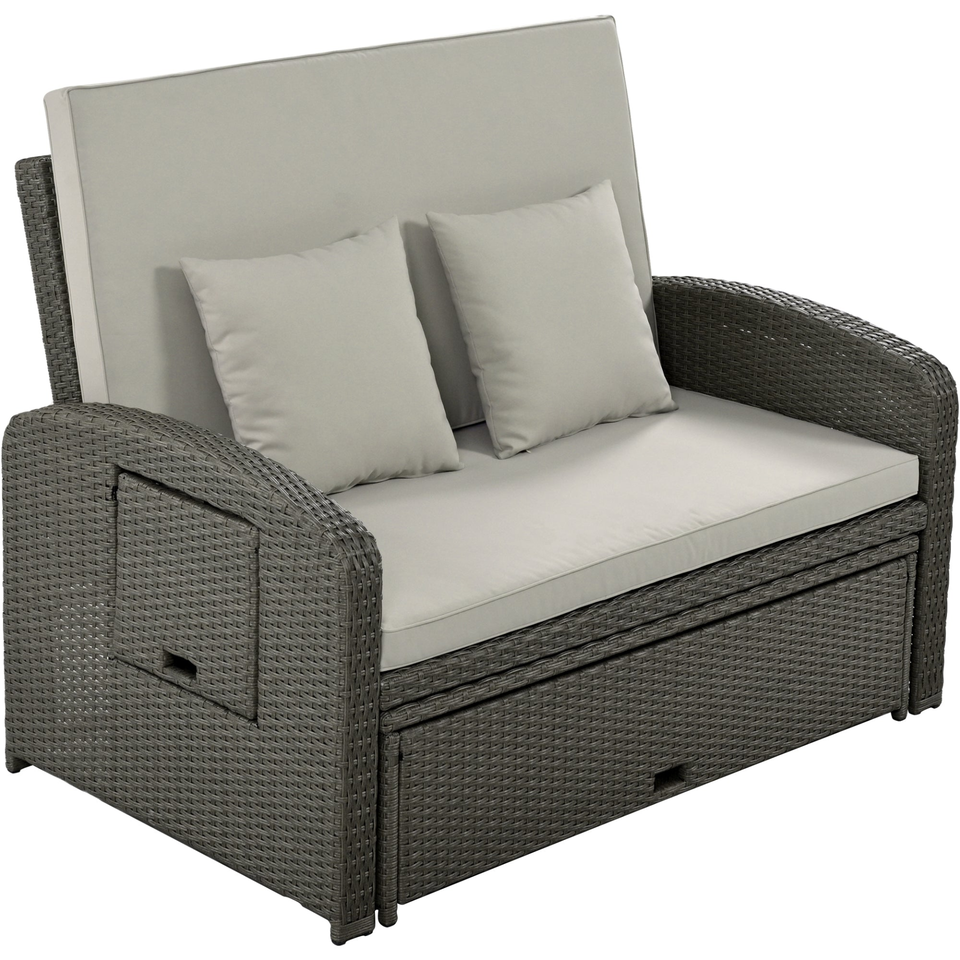 Patio Furntiure Sets | PE Wicker Rattan Double Chaise Lounge, 2-Person Reclining Daybed with Adjustable Back and Cushions, Free Furniture Protection Cover,Gray | casafoyer.myshopify.com