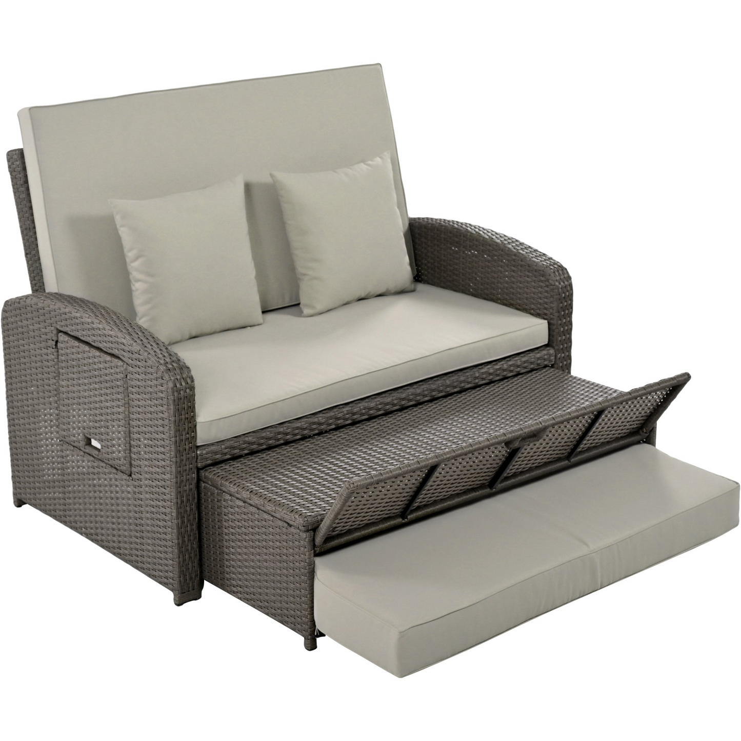 Patio Furntiure Sets | PE Wicker Rattan Double Chaise Lounge, 2-Person Reclining Daybed with Adjustable Back and Cushions, Free Furniture Protection Cover,Gray | casafoyer.myshopify.com