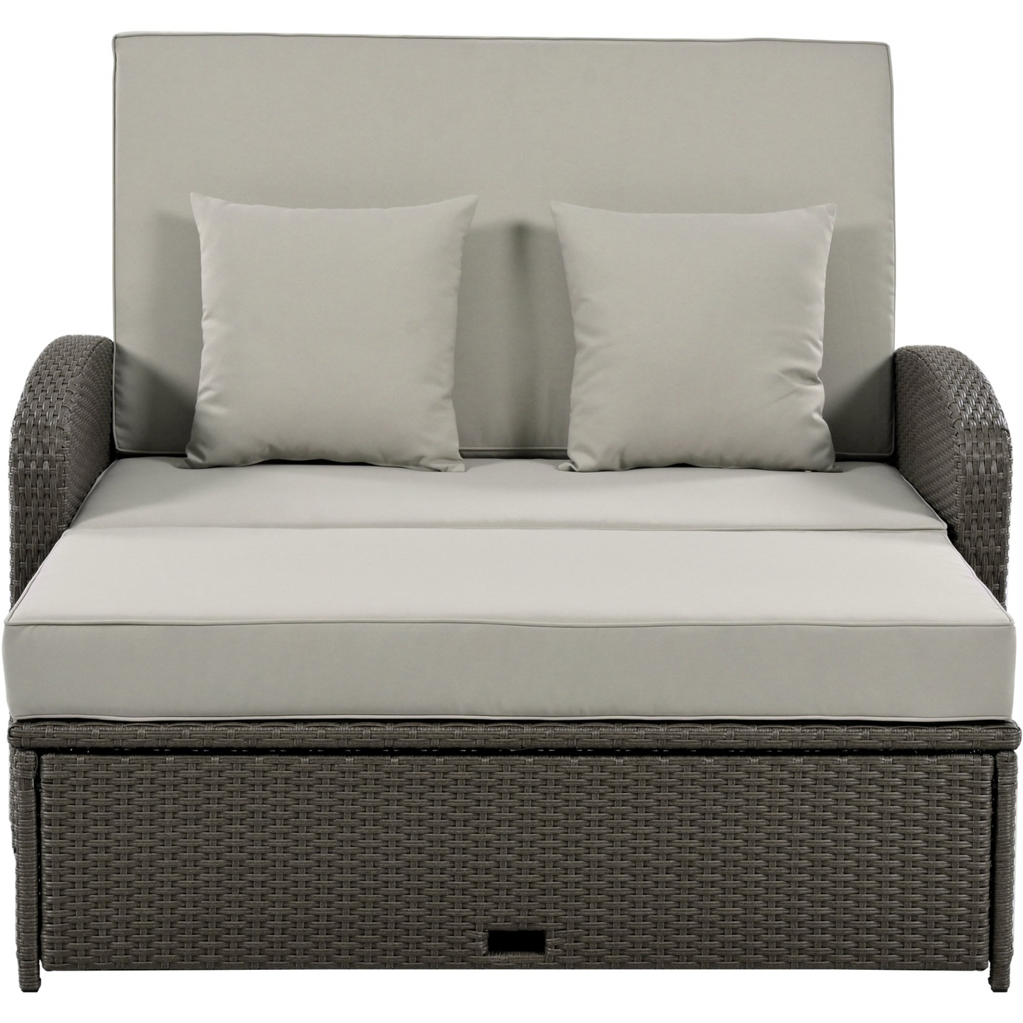 Patio Furntiure Sets | PE Wicker Rattan Double Chaise Lounge, 2-Person Reclining Daybed with Adjustable Back and Cushions, Free Furniture Protection Cover,Gray | casafoyer.myshopify.com