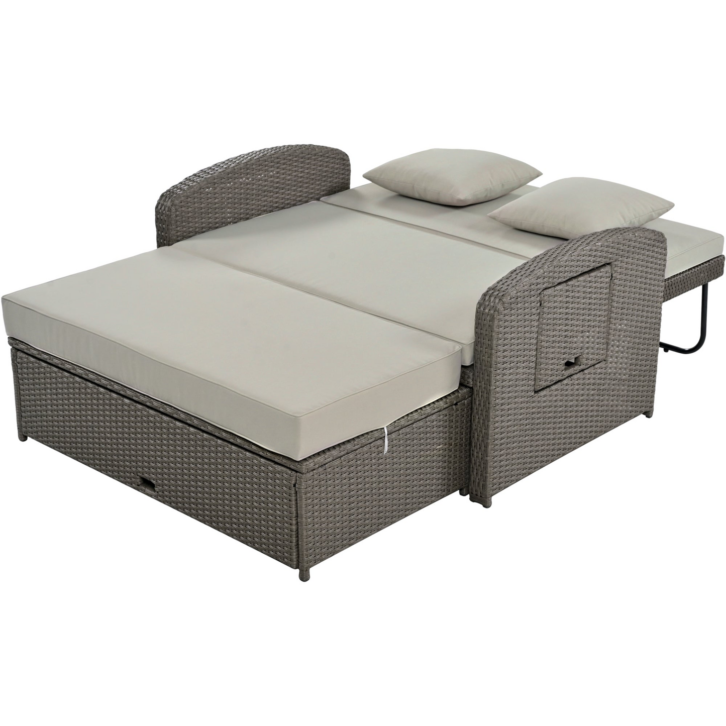 Patio Furntiure Sets | PE Wicker Rattan Double Chaise Lounge, 2-Person Reclining Daybed with Adjustable Back and Cushions, Free Furniture Protection Cover,Gray | casafoyer.myshopify.com