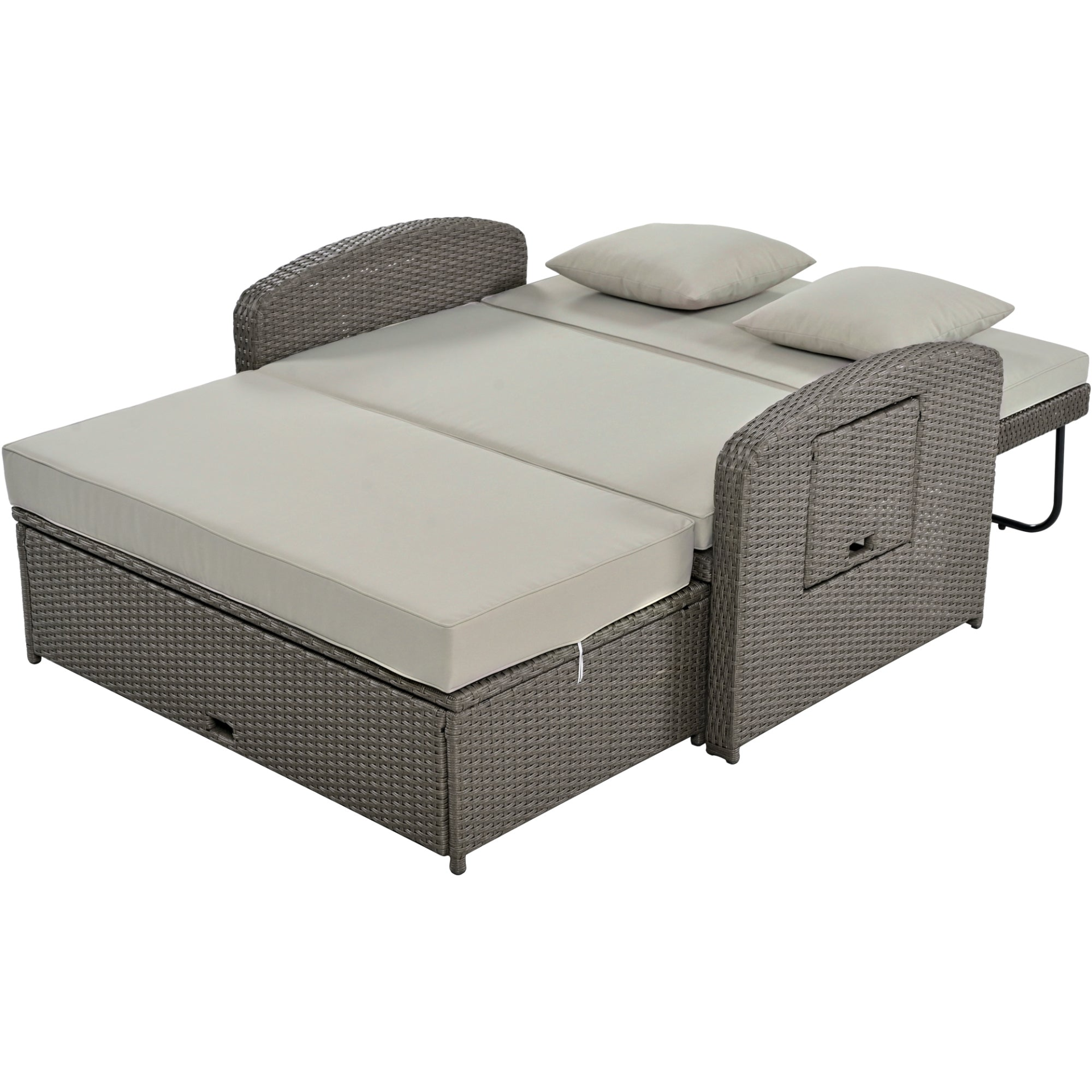 Patio Furntiure Sets | PE Wicker Rattan Double Chaise Lounge, 2-Person Reclining Daybed with Adjustable Back and Cushions, Free Furniture Protection Cover,Gray | casafoyer.myshopify.com