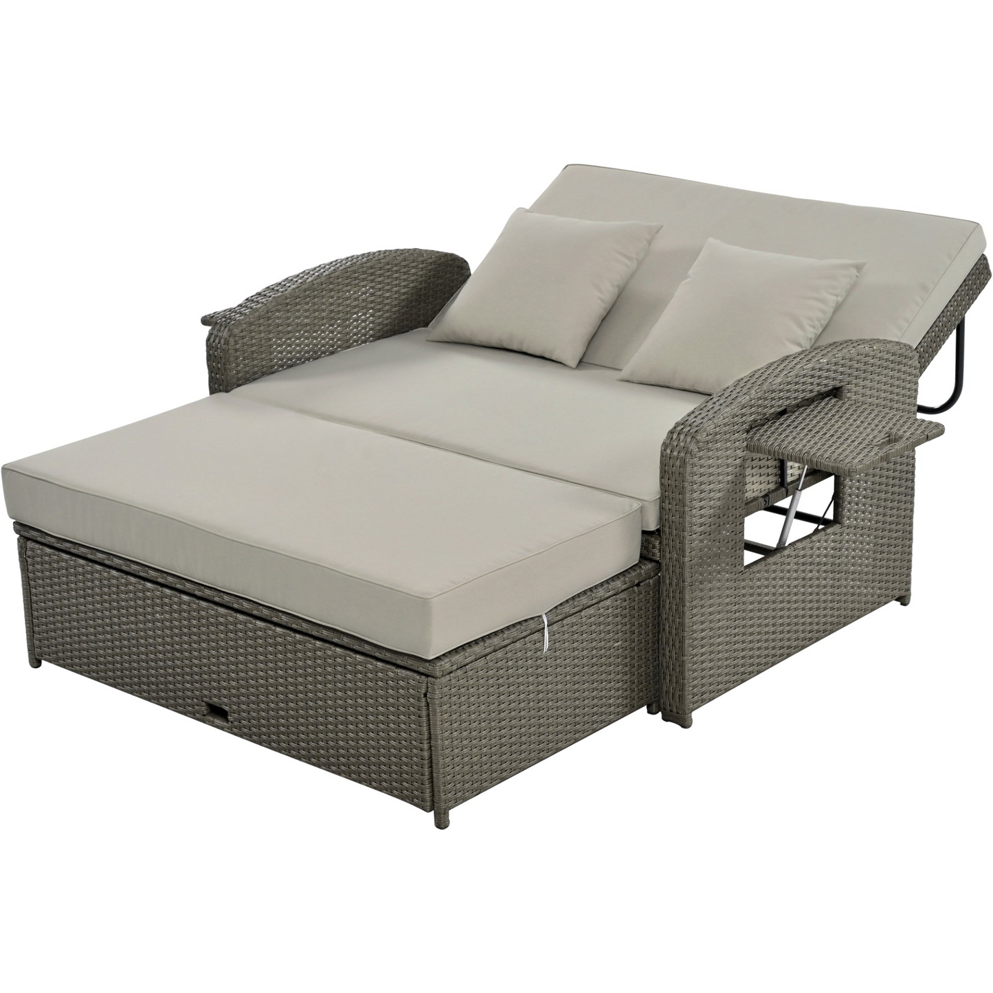 Patio Furntiure Sets | PE Wicker Rattan Double Chaise Lounge, 2-Person Reclining Daybed with Adjustable Back and Cushions, Free Furniture Protection Cover,Gray | casafoyer.myshopify.com