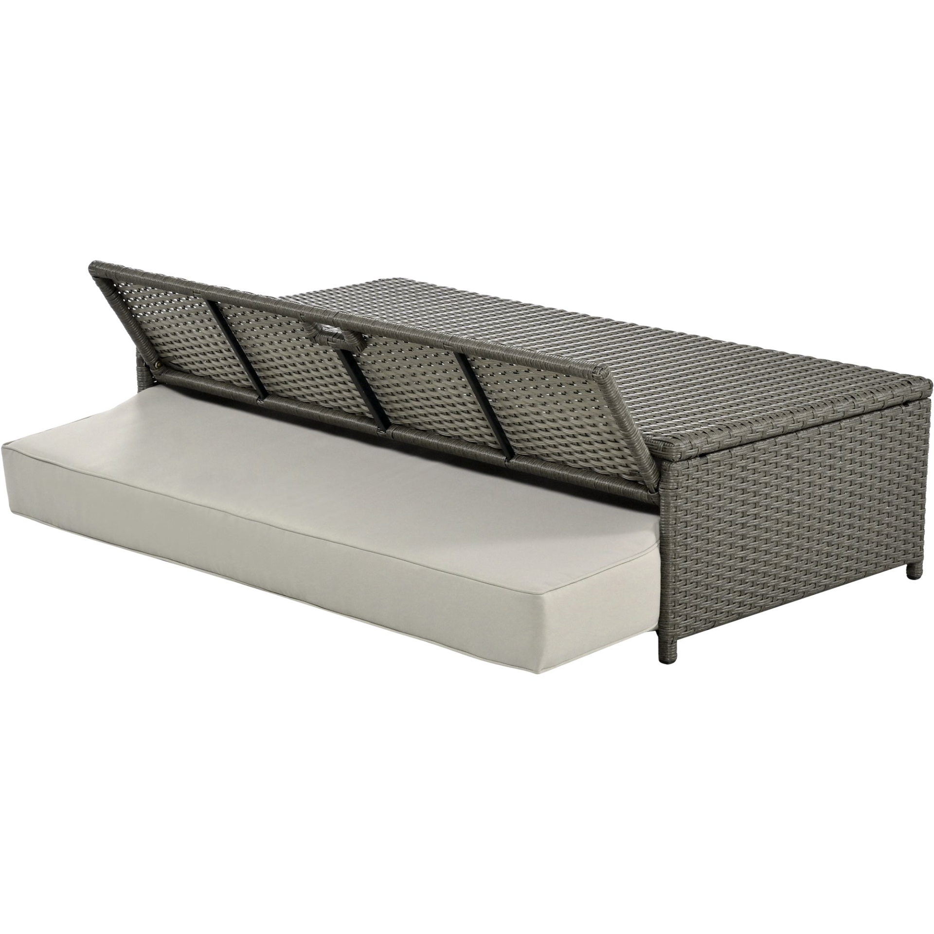 Patio Furntiure Sets | PE Wicker Rattan Double Chaise Lounge, 2-Person Reclining Daybed with Adjustable Back and Cushions, Free Furniture Protection Cover,Gray | casafoyer.myshopify.com