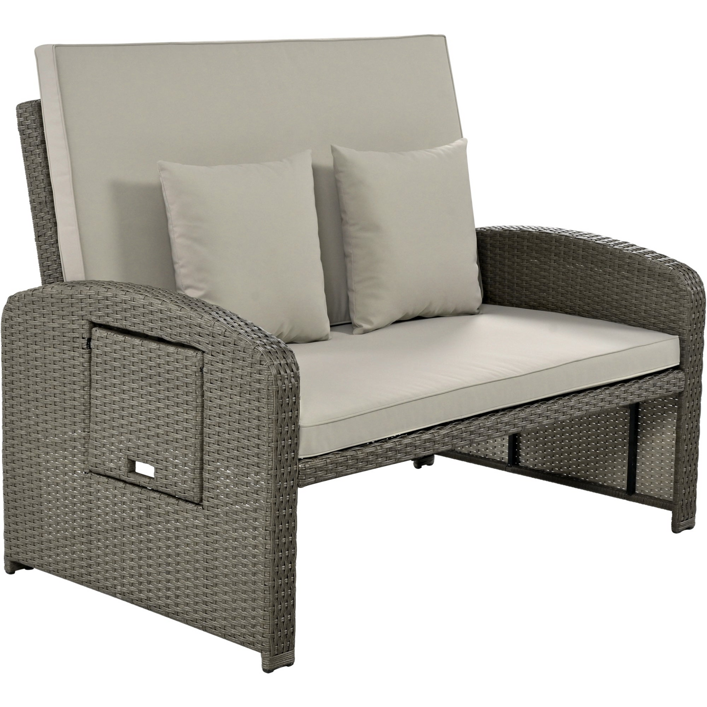 Patio Furntiure Sets | PE Wicker Rattan Double Chaise Lounge, 2-Person Reclining Daybed with Adjustable Back and Cushions, Free Furniture Protection Cover,Gray | casafoyer.myshopify.com