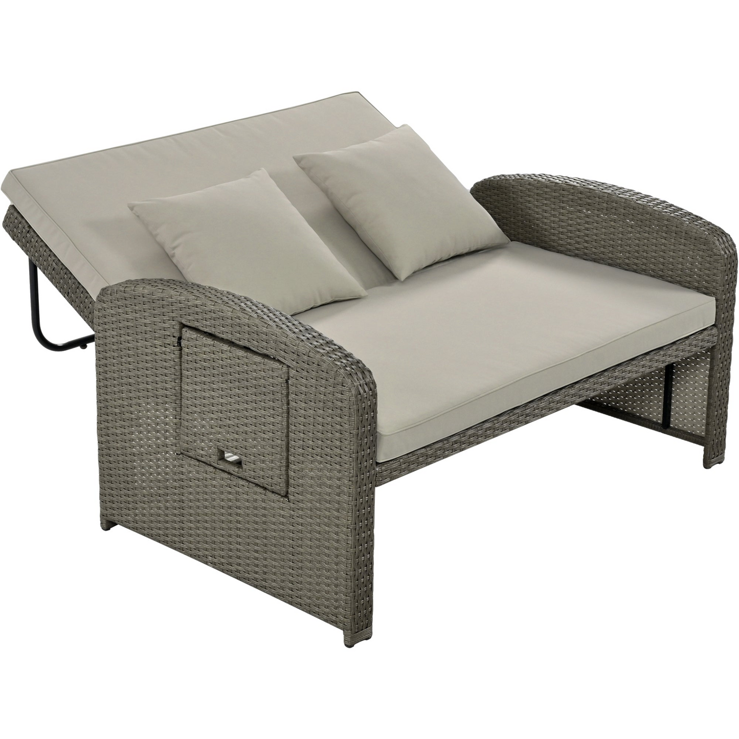 Patio Furntiure Sets | PE Wicker Rattan Double Chaise Lounge, 2-Person Reclining Daybed with Adjustable Back and Cushions, Free Furniture Protection Cover,Gray | casafoyer.myshopify.com