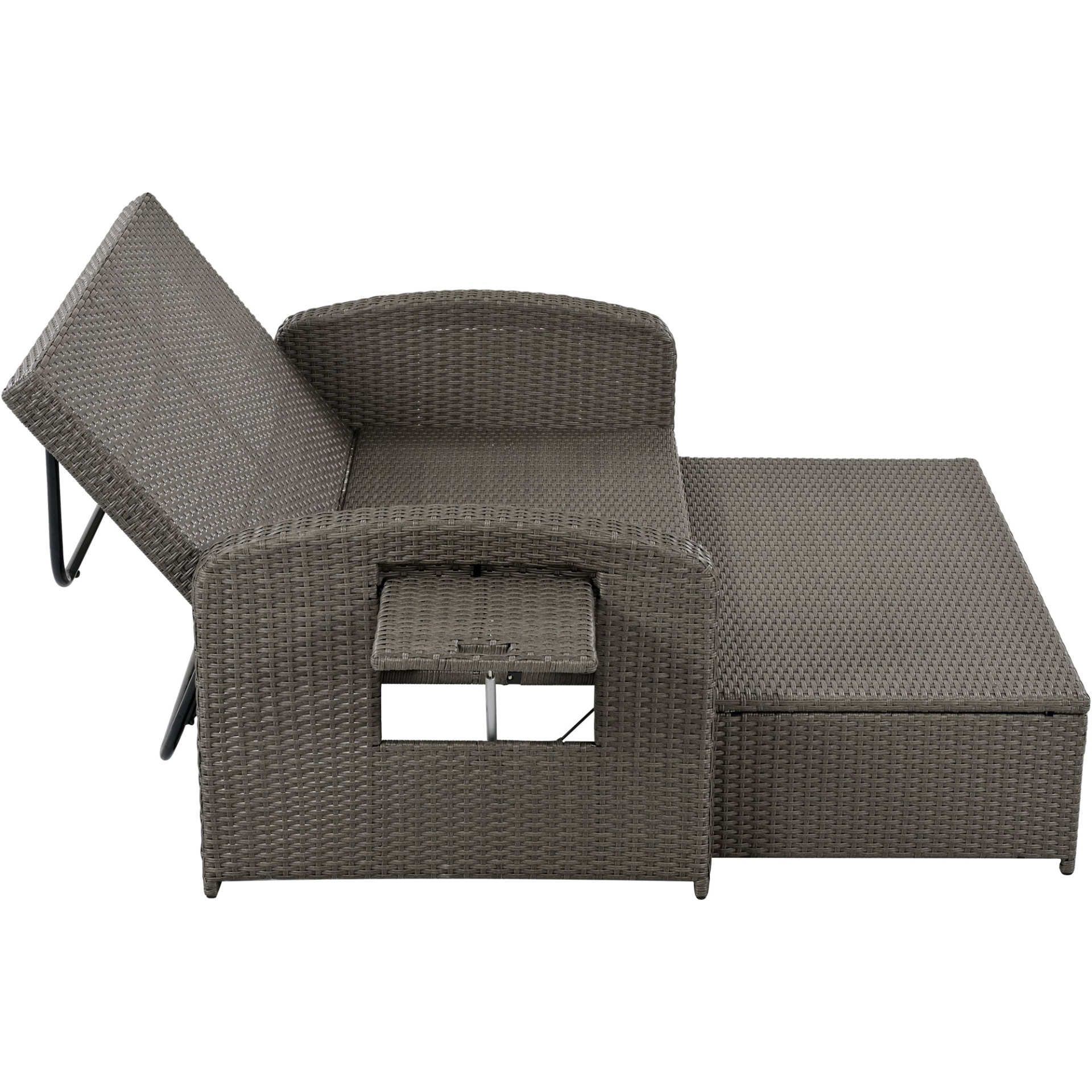 Patio Furntiure Sets | PE Wicker Rattan Double Chaise Lounge, 2-Person Reclining Daybed with Adjustable Back and Cushions, Free Furniture Protection Cover,Gray | casafoyer.myshopify.com