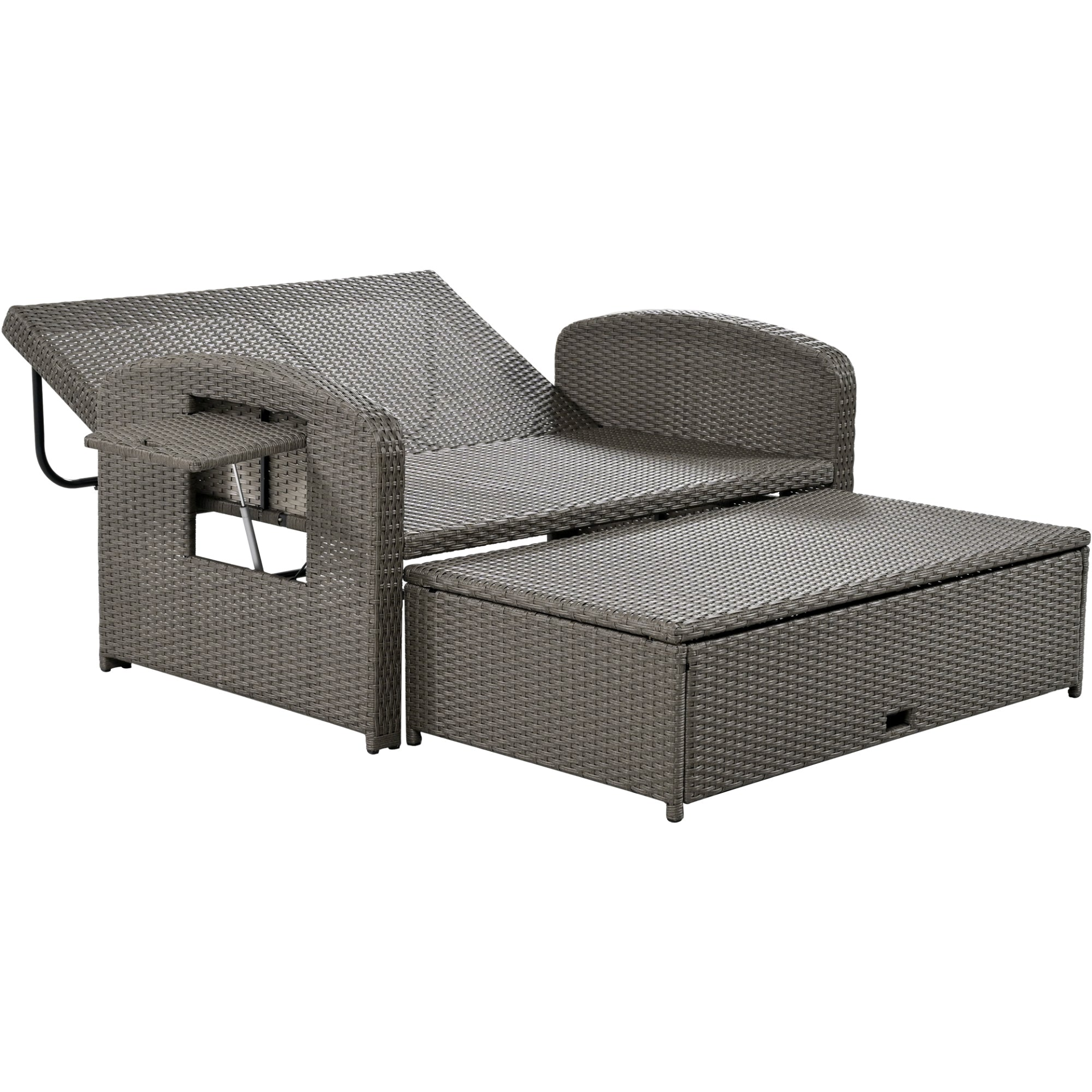 Patio Furntiure Sets | PE Wicker Rattan Double Chaise Lounge, 2-Person Reclining Daybed with Adjustable Back and Cushions, Free Furniture Protection Cover,Gray | casafoyer.myshopify.com