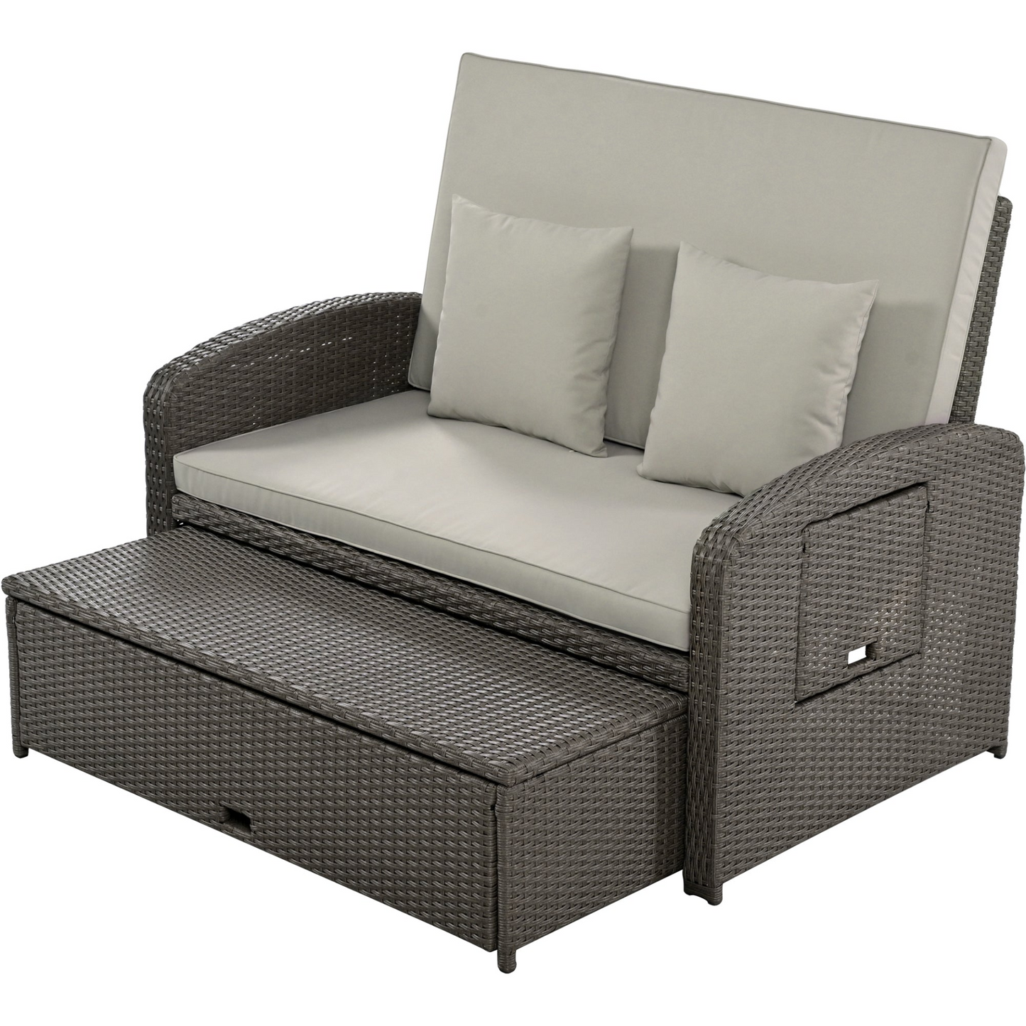 Patio Furntiure Sets | PE Wicker Rattan Double Chaise Lounge, 2-Person Reclining Daybed with Adjustable Back and Cushions, Free Furniture Protection Cover,Gray | casafoyer.myshopify.com