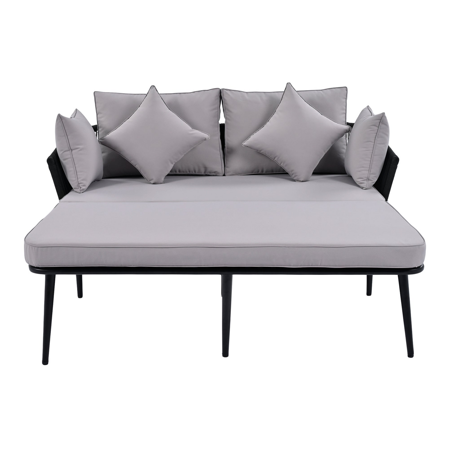Patio Furntiure Sets | Outdoor Patio Daybed, Woven Nylon Rope Backrest with Washable Cushions for Balcony, Poolside, Set for 2 Person, Gray | casafoyer.myshopify.com