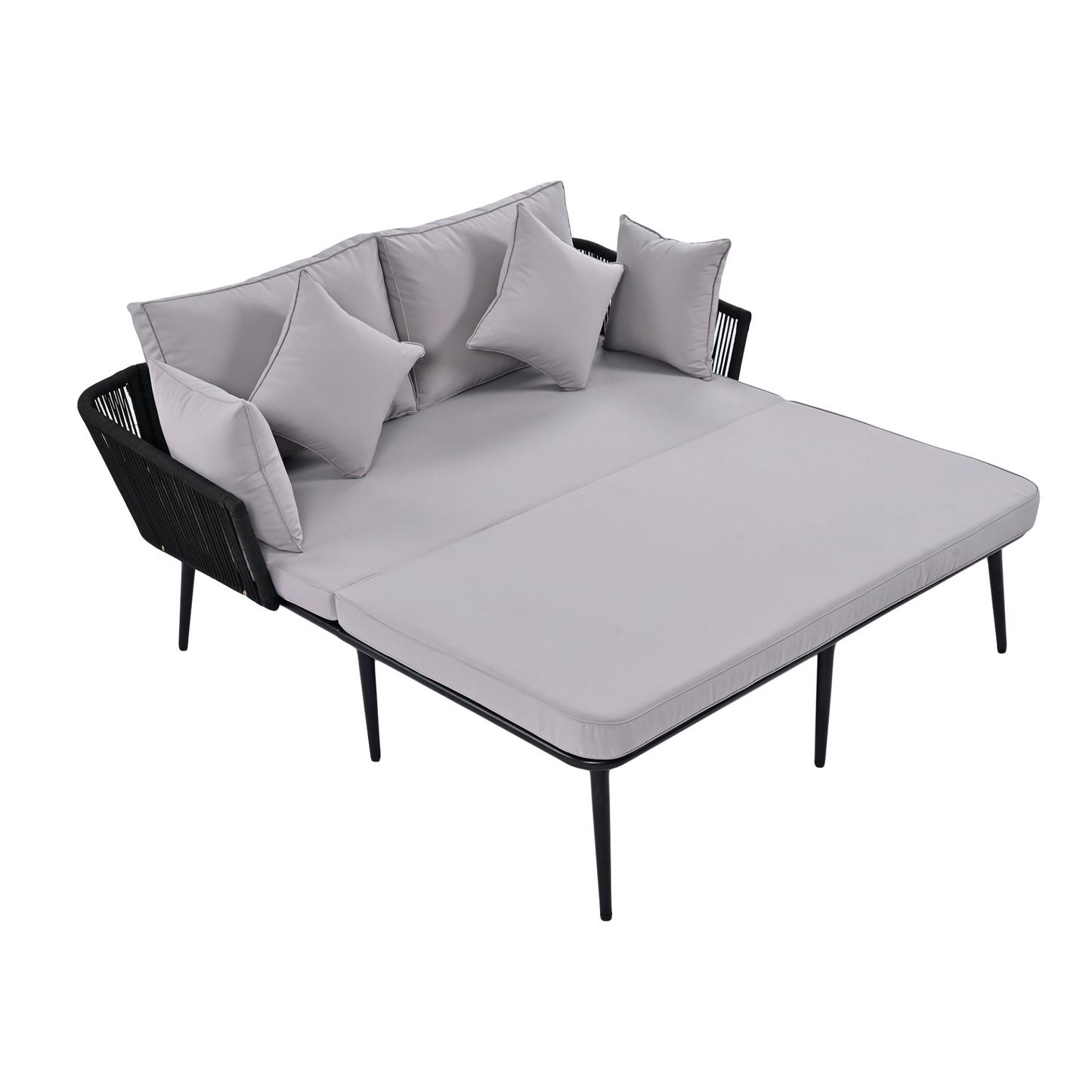 Patio Furntiure Sets | Outdoor Patio Daybed, Woven Nylon Rope Backrest with Washable Cushions for Balcony, Poolside, Set for 2 Person, Gray | casafoyer.myshopify.com