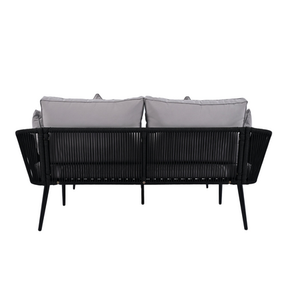 Patio Furntiure Sets | Outdoor Patio Daybed, Woven Nylon Rope Backrest with Washable Cushions for Balcony, Poolside, Set for 2 Person, Gray | casafoyer.myshopify.com