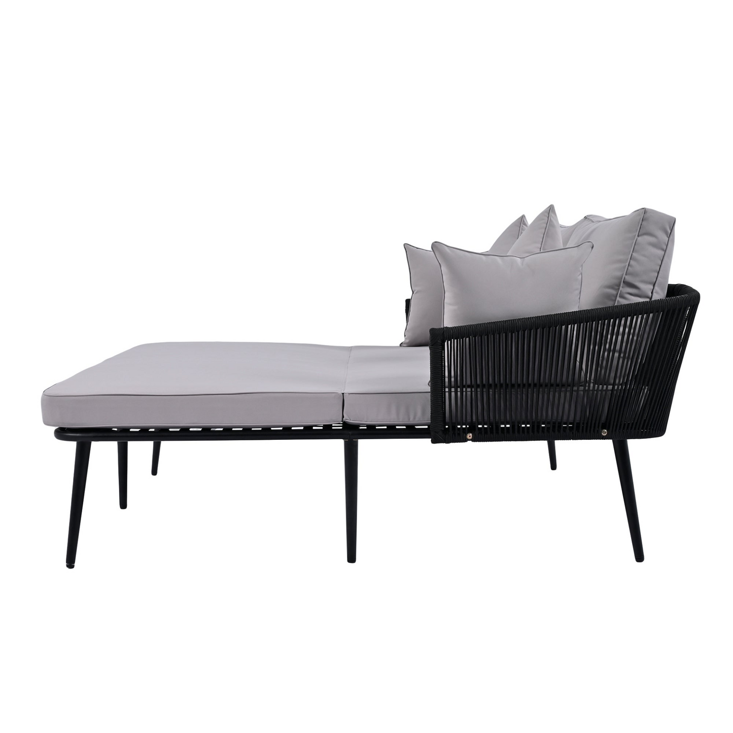 Patio Furntiure Sets | Outdoor Patio Daybed, Woven Nylon Rope Backrest with Washable Cushions for Balcony, Poolside, Set for 2 Person, Gray | casafoyer.myshopify.com
