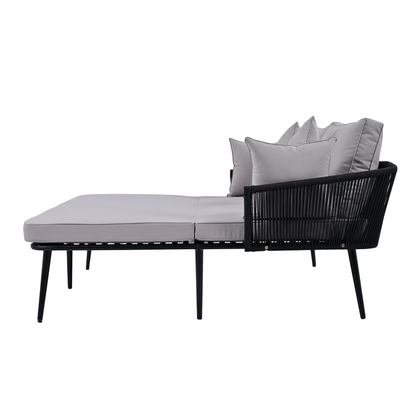 Patio Furntiure Sets | Outdoor Patio Daybed, Woven Nylon Rope Backrest with Washable Cushions for Balcony, Poolside, Set for 2 Person, Gray | casafoyer.myshopify.com