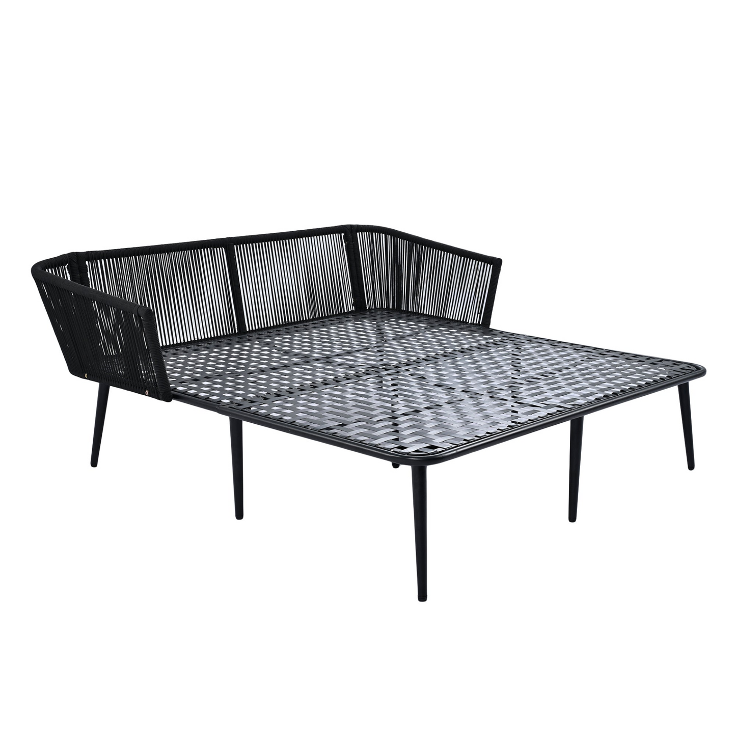 Patio Furntiure Sets | Outdoor Patio Daybed, Woven Nylon Rope Backrest with Washable Cushions for Balcony, Poolside, Set for 2 Person, Gray | casafoyer.myshopify.com