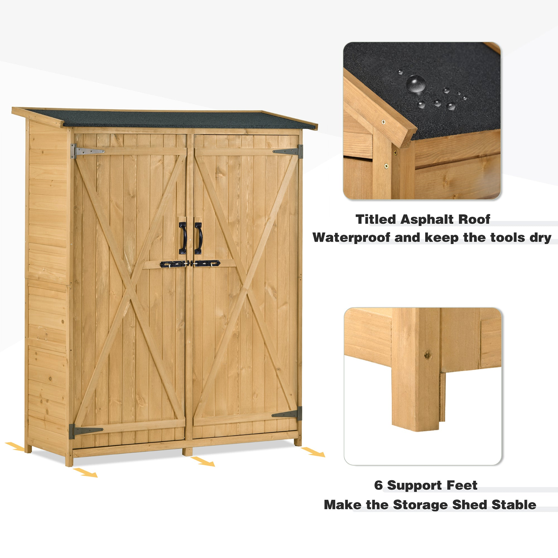 Sofa & Chair sets | Outdoor 5.3ft Hx4.6ft L Wood Storage Shed Tool Organizer,Garden Shed, Storage Cabinet with Waterproof Asphalt Roof, Double Lockable Doors, 3-tier Shelves for Backyard, Natural | casafoyer.myshopify.com