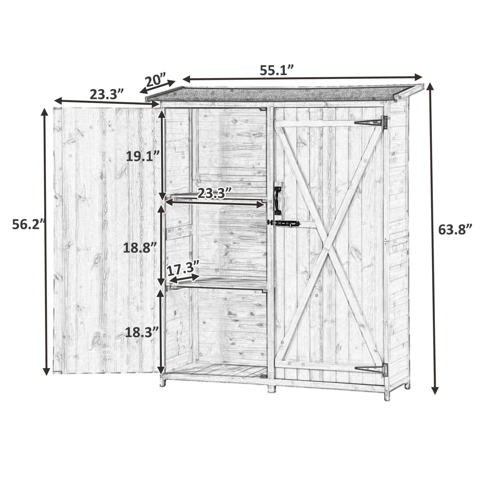 Sofa & Chair sets | Outdoor 5.3ft Hx4.6ft L Wood Storage Shed Tool Organizer,Garden Shed, Storage Cabinet with Waterproof Asphalt Roof, Double Lockable Doors, 3-tier Shelves for Backyard, Natural | casafoyer.myshopify.com