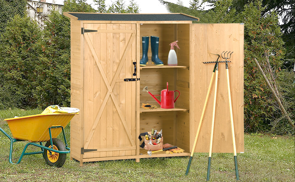 Sofa & Chair sets | Outdoor 5.3ft Hx4.6ft L Wood Storage Shed Tool Organizer,Garden Shed, Storage Cabinet with Waterproof Asphalt Roof, Double Lockable Doors, 3-tier Shelves for Backyard, Natural | casafoyer.myshopify.com