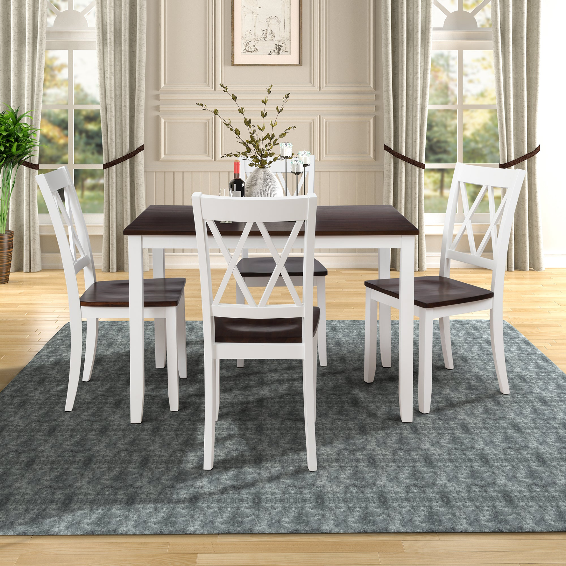 Dining Table | 5-Piece Dining Table Set Home Kitchen Table and Chairs Wood Dining Set, White+Cherry | casafoyer.myshopify.com