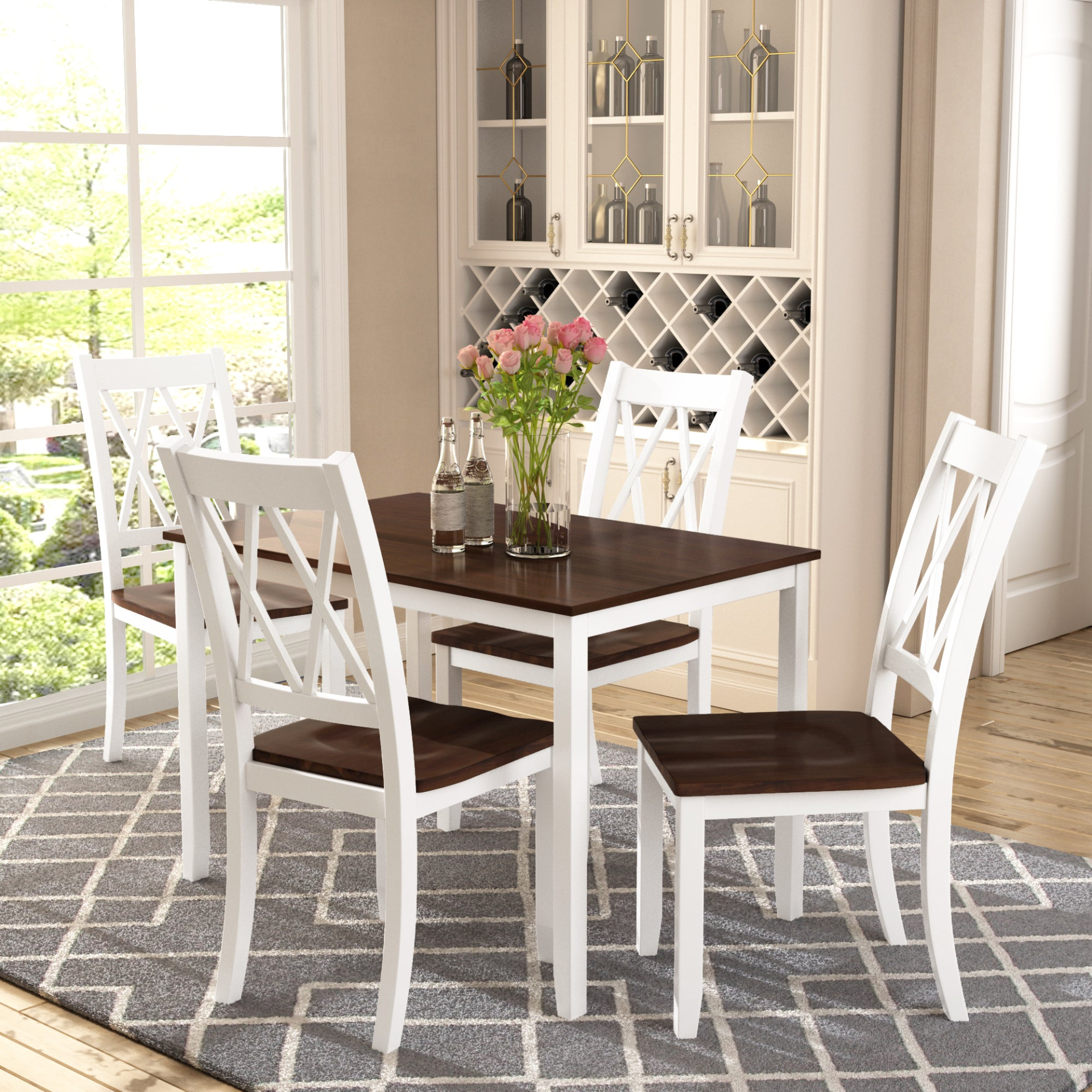 Dining Table | 5-Piece Dining Table Set Home Kitchen Table and Chairs Wood Dining Set, White+Cherry | casafoyer.myshopify.com