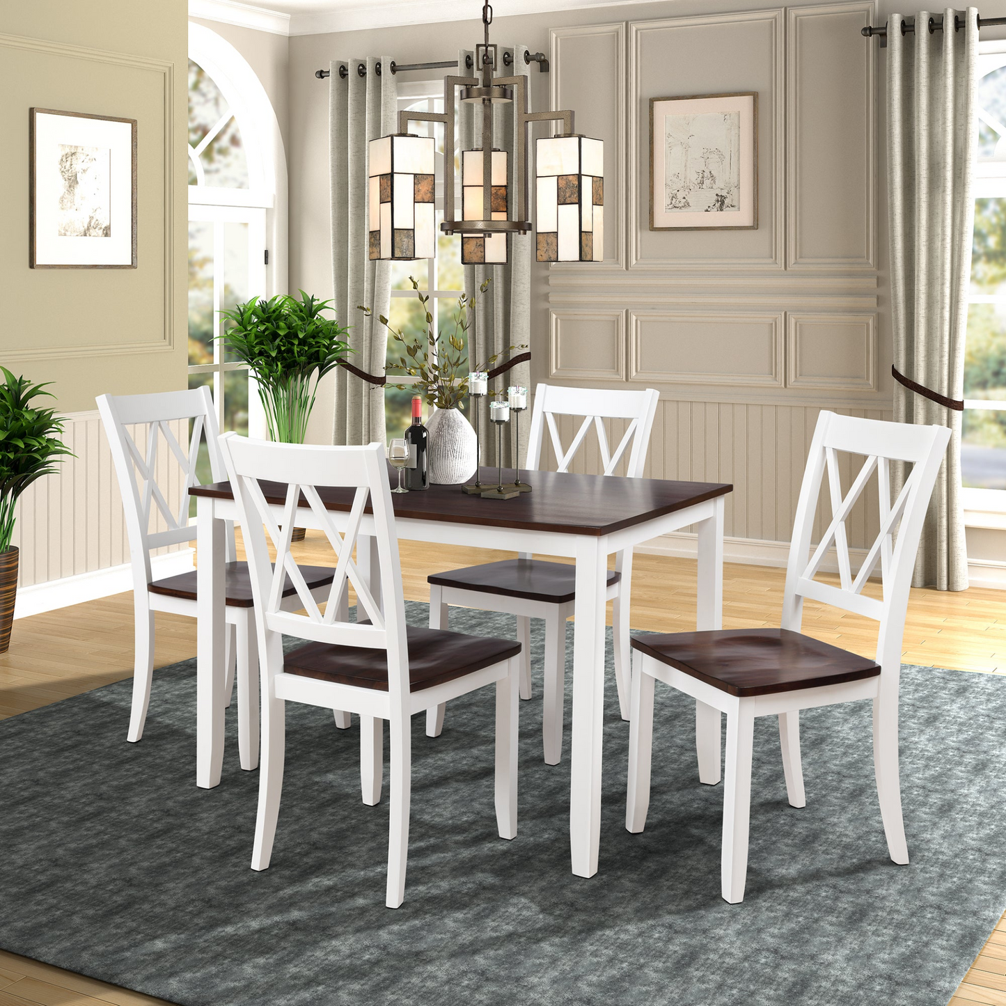 Dining Table | 5-Piece Dining Table Set Home Kitchen Table and Chairs Wood Dining Set, White+Cherry | casafoyer.myshopify.com