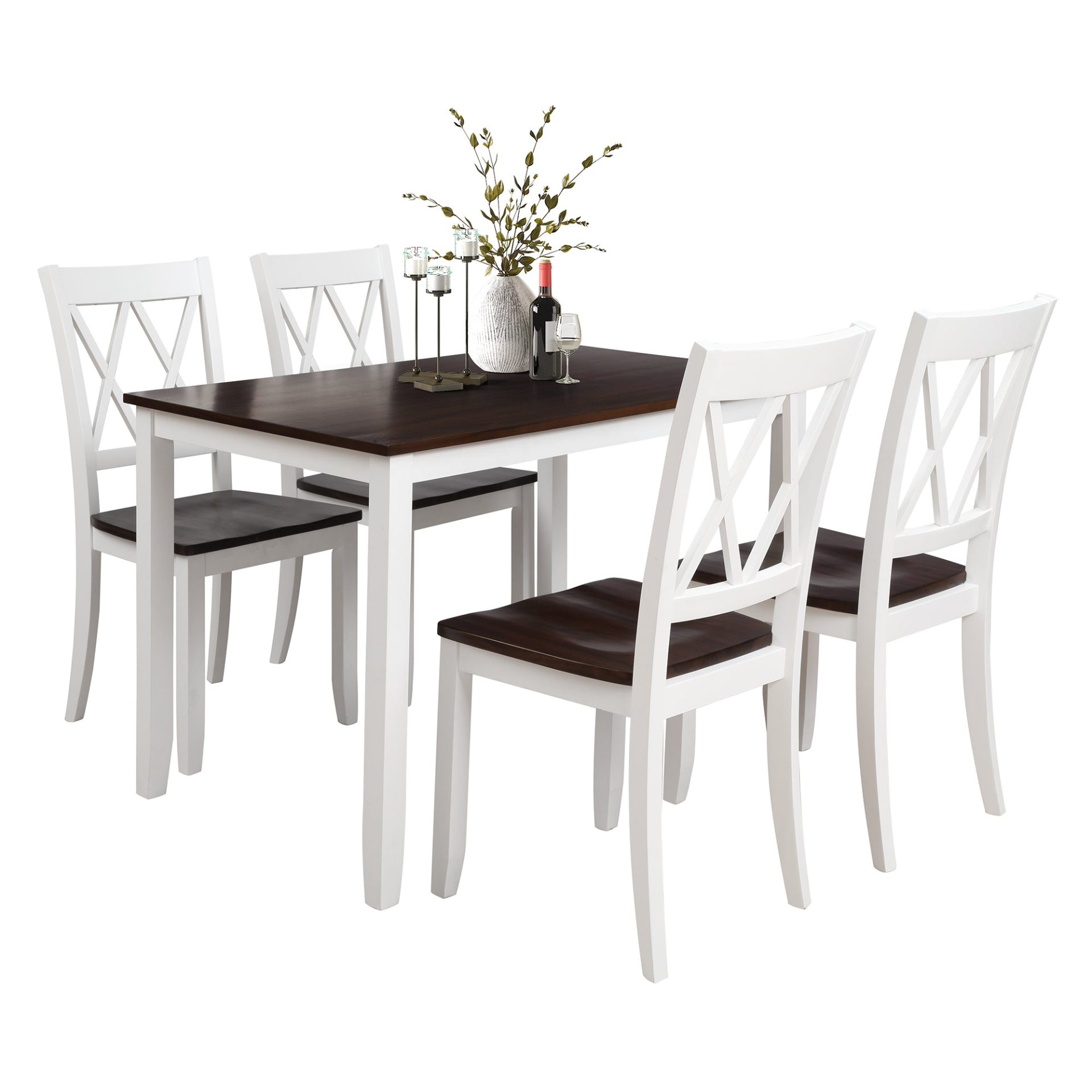 Dining Table | 5-Piece Dining Table Set Home Kitchen Table and Chairs Wood Dining Set, White+Cherry | casafoyer.myshopify.com