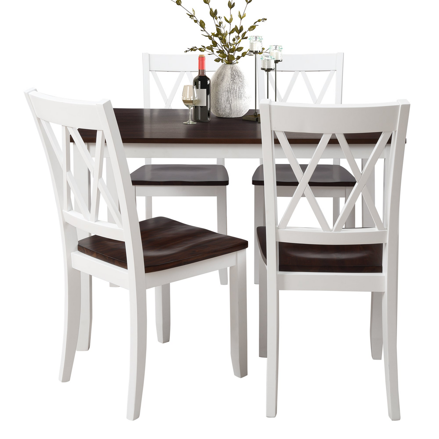 Dining Table | 5-Piece Dining Table Set Home Kitchen Table and Chairs Wood Dining Set, White+Cherry | casafoyer.myshopify.com