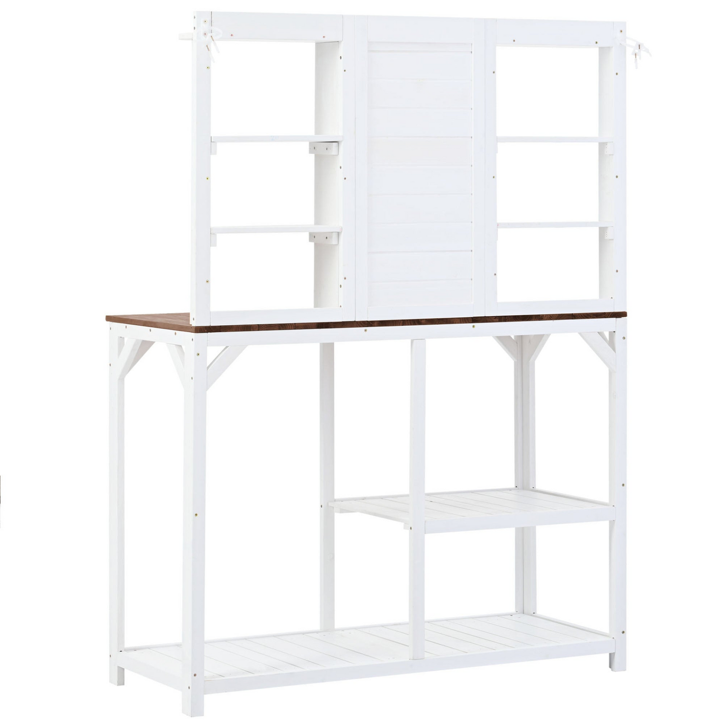 [product_type] | 64.6" Large Outdoor Potting Bench, Garden Potting Table, Wood Workstation with 6-Tier Shelves, Large Tabletop and Side Hook for Mudroom, Backyard,White | casafoyer.myshopify.com