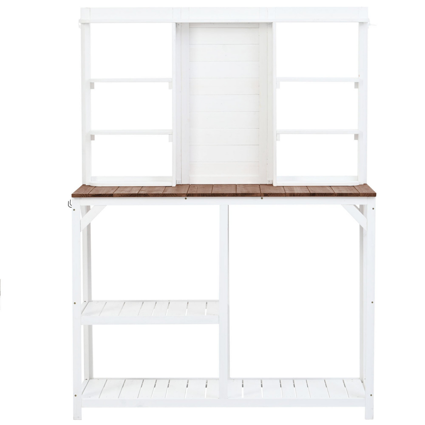 [product_type] | 64.6" Large Outdoor Potting Bench, Garden Potting Table, Wood Workstation with 6-Tier Shelves, Large Tabletop and Side Hook for Mudroom, Backyard,White | casafoyer.myshopify.com