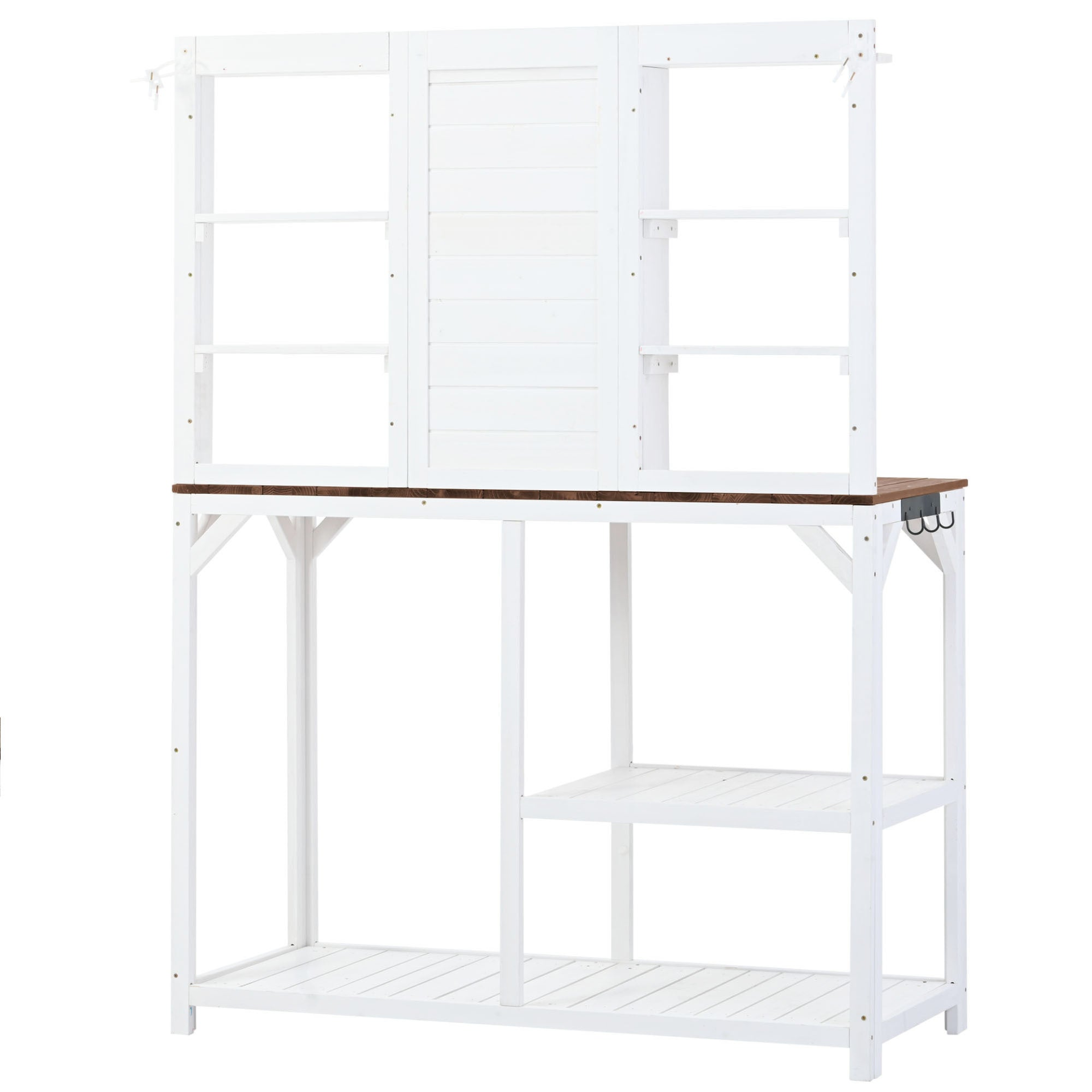 [product_type] | 64.6" Large Outdoor Potting Bench, Garden Potting Table, Wood Workstation with 6-Tier Shelves, Large Tabletop and Side Hook for Mudroom, Backyard,White | casafoyer.myshopify.com