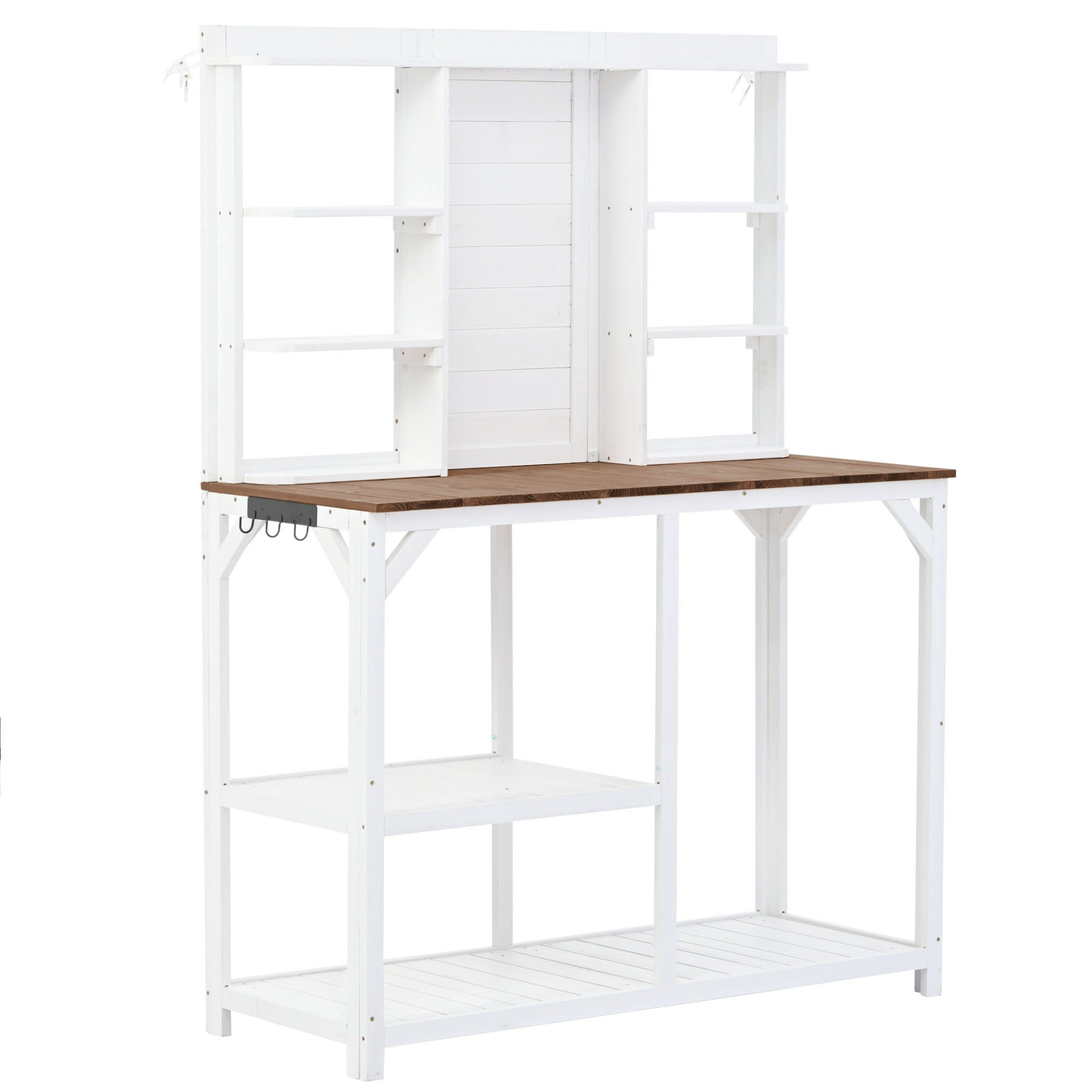 [product_type] | 64.6" Large Outdoor Potting Bench, Garden Potting Table, Wood Workstation with 6-Tier Shelves, Large Tabletop and Side Hook for Mudroom, Backyard,White | casafoyer.myshopify.com