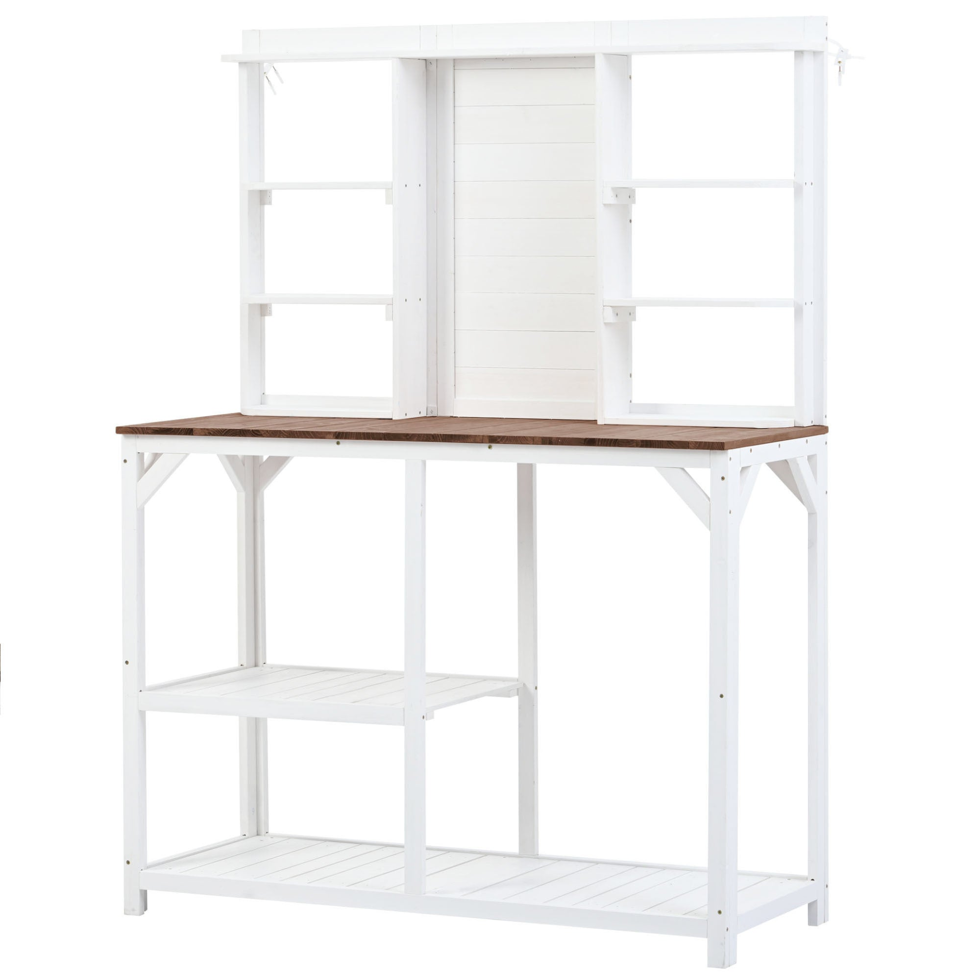 [product_type] | 64.6" Large Outdoor Potting Bench, Garden Potting Table, Wood Workstation with 6-Tier Shelves, Large Tabletop and Side Hook for Mudroom, Backyard,White | casafoyer.myshopify.com