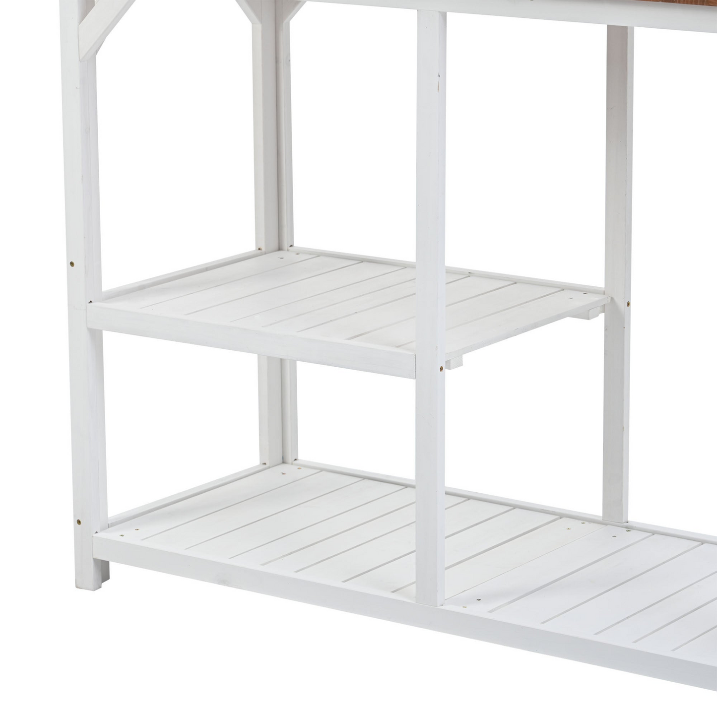 [product_type] | 64.6" Large Outdoor Potting Bench, Garden Potting Table, Wood Workstation with 6-Tier Shelves, Large Tabletop and Side Hook for Mudroom, Backyard,White | casafoyer.myshopify.com