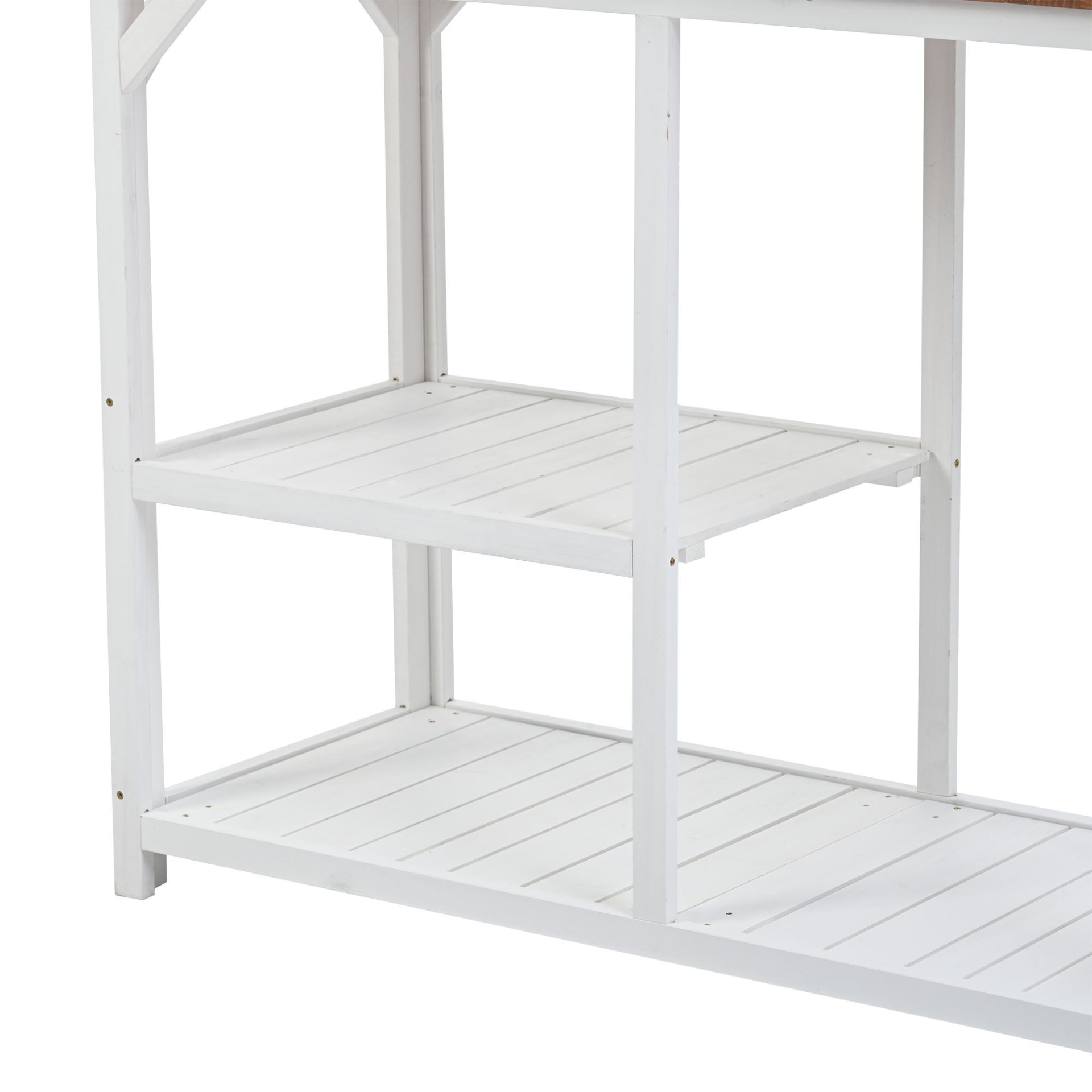 [product_type] | 64.6" Large Outdoor Potting Bench, Garden Potting Table, Wood Workstation with 6-Tier Shelves, Large Tabletop and Side Hook for Mudroom, Backyard,White | casafoyer.myshopify.com