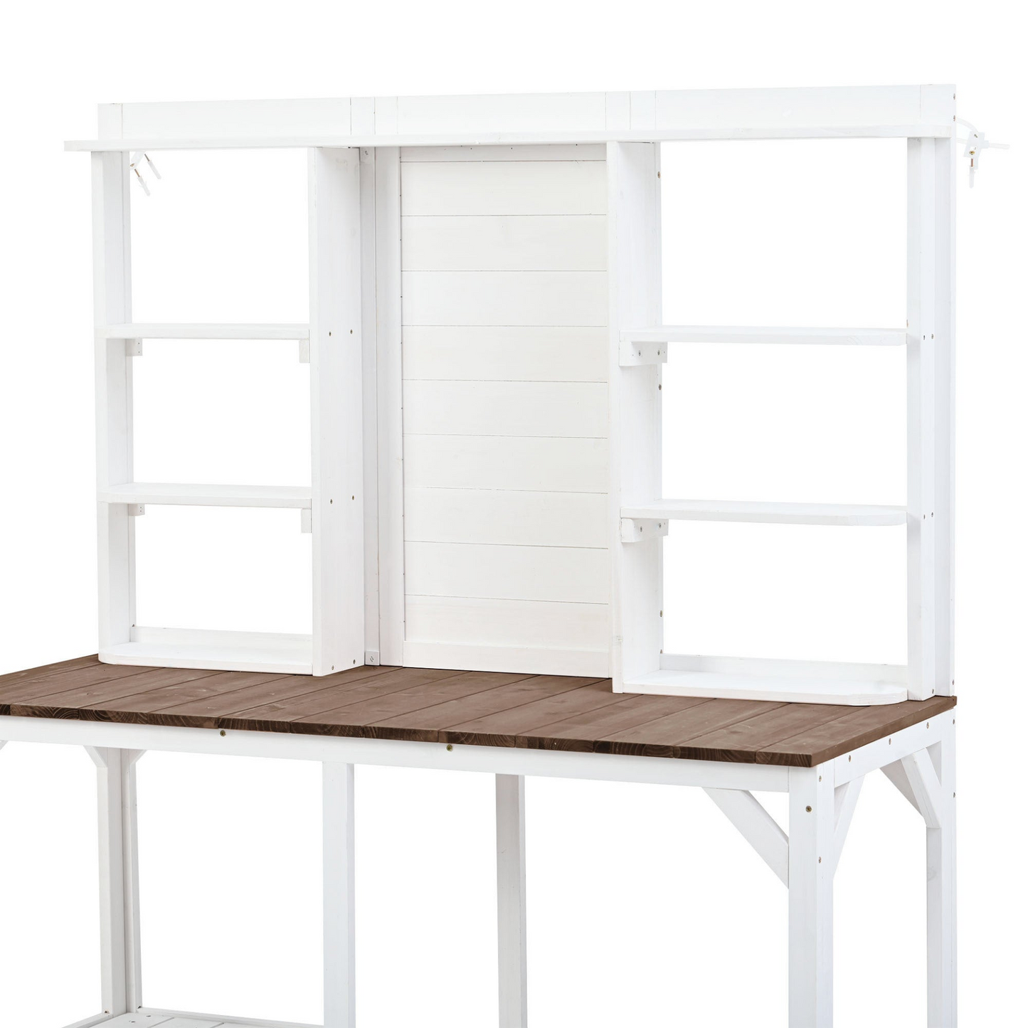 [product_type] | 64.6" Large Outdoor Potting Bench, Garden Potting Table, Wood Workstation with 6-Tier Shelves, Large Tabletop and Side Hook for Mudroom, Backyard,White | casafoyer.myshopify.com