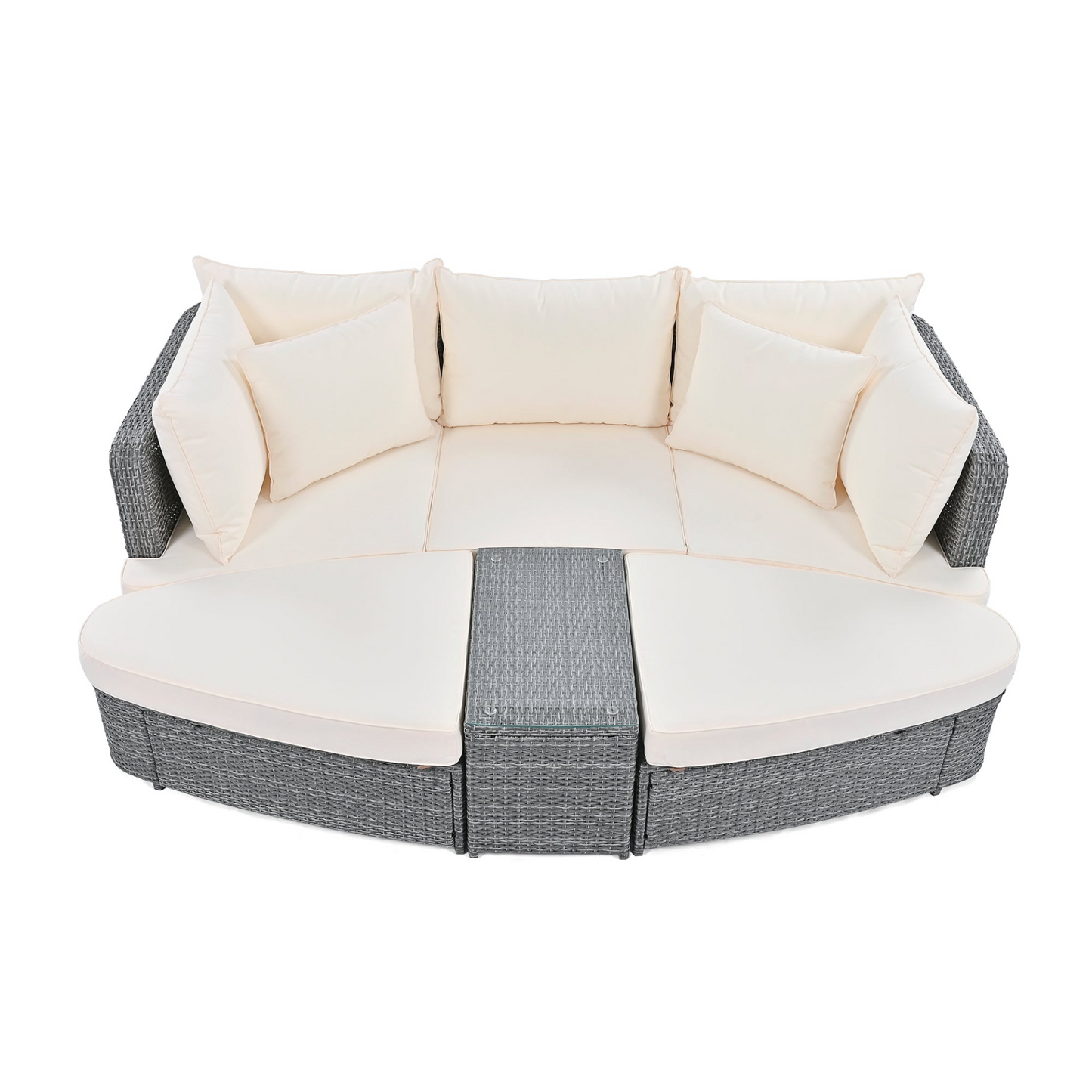 Patio Furntiure Sets | 6-Piece Patio Outdoor Conversation Round Sofa Set, PE Wicker Rattan Separate Seating Group with Coffee Table, Beige | casafoyer.myshopify.com