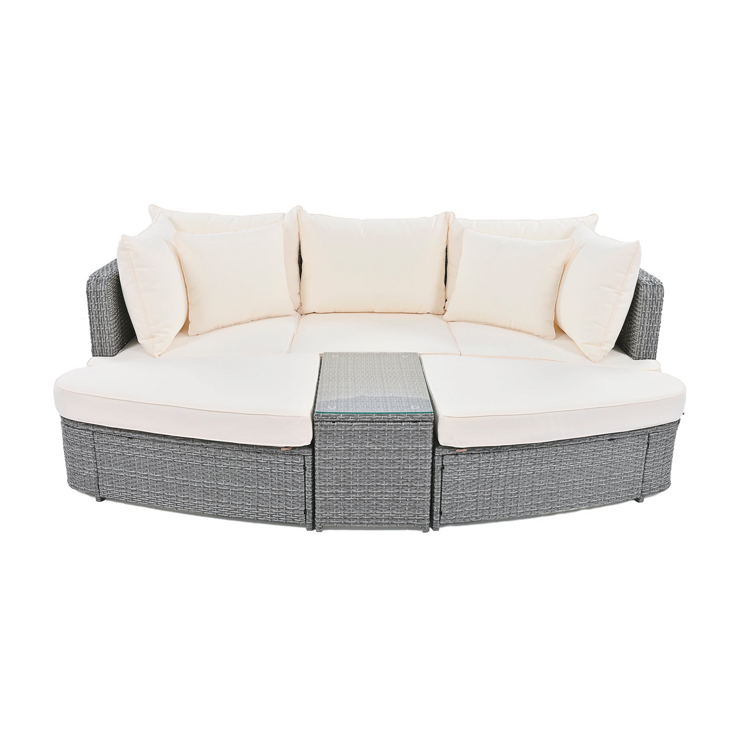 Patio Furntiure Sets | 6-Piece Patio Outdoor Conversation Round Sofa Set, PE Wicker Rattan Separate Seating Group with Coffee Table, Beige | casafoyer.myshopify.com